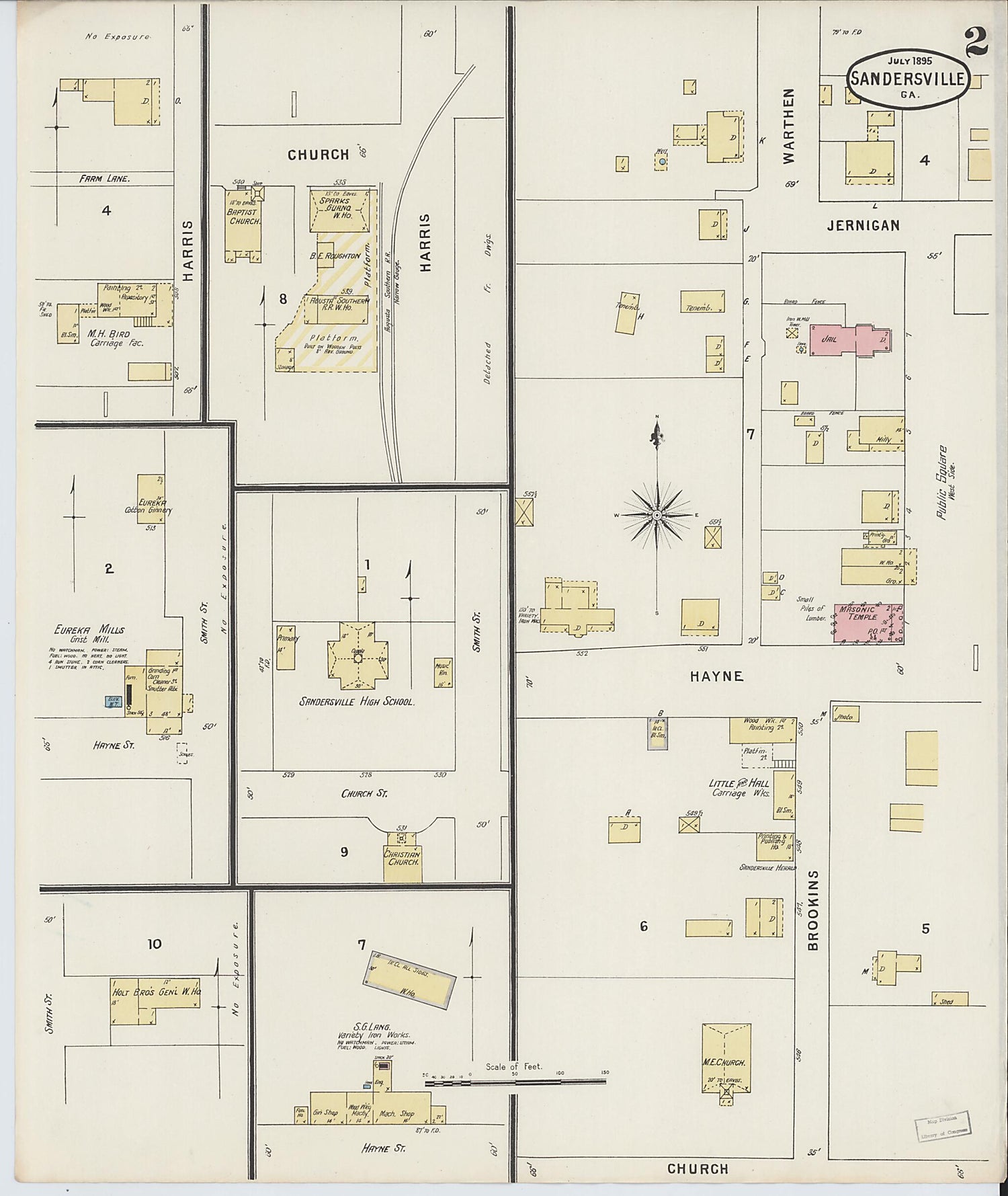 This old map of Sandersville, Washington County, Georgia was created by Sanborn Map Company in 1895