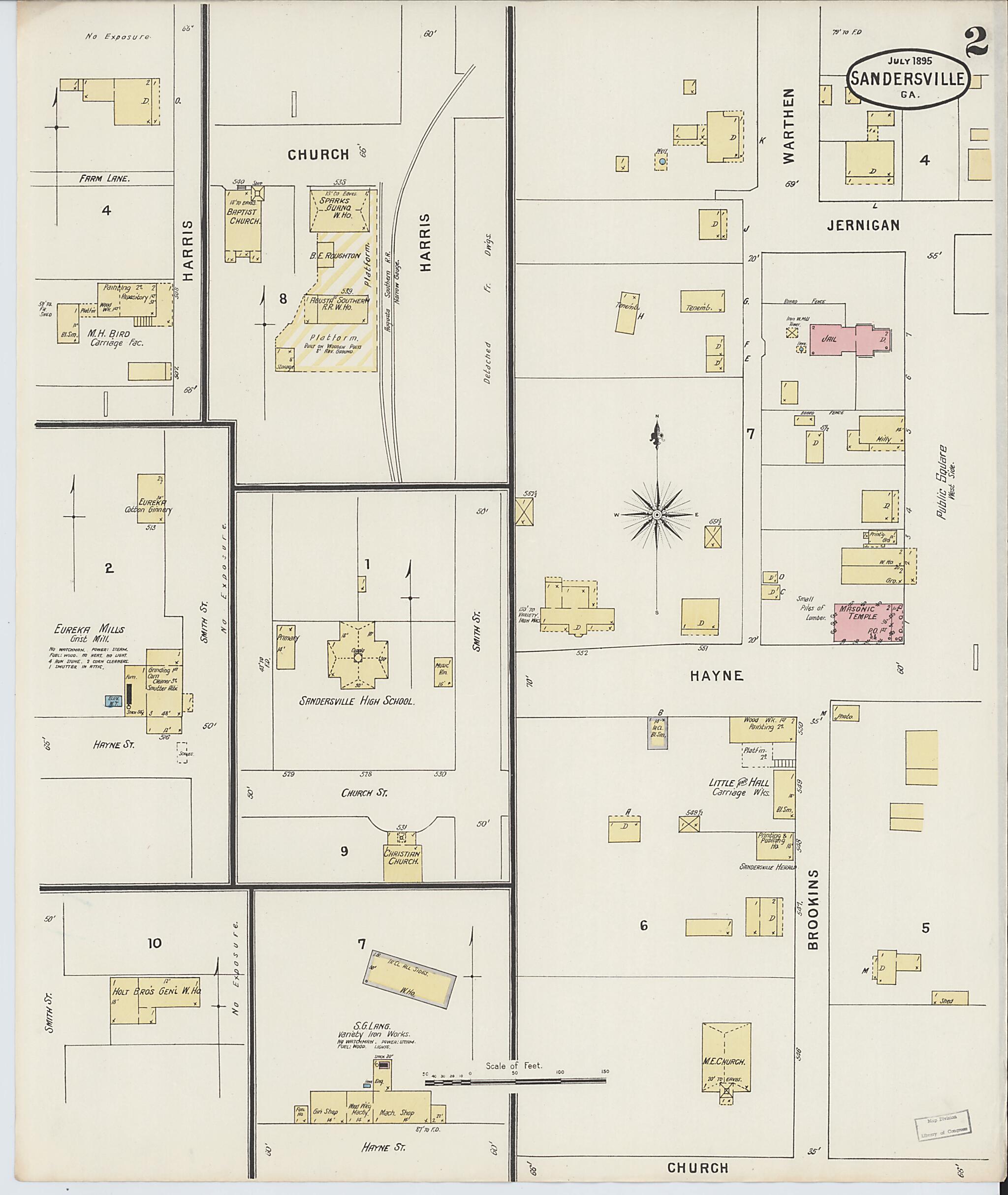 This old map of Sandersville, Washington County, Georgia was created by Sanborn Map Company in 1895