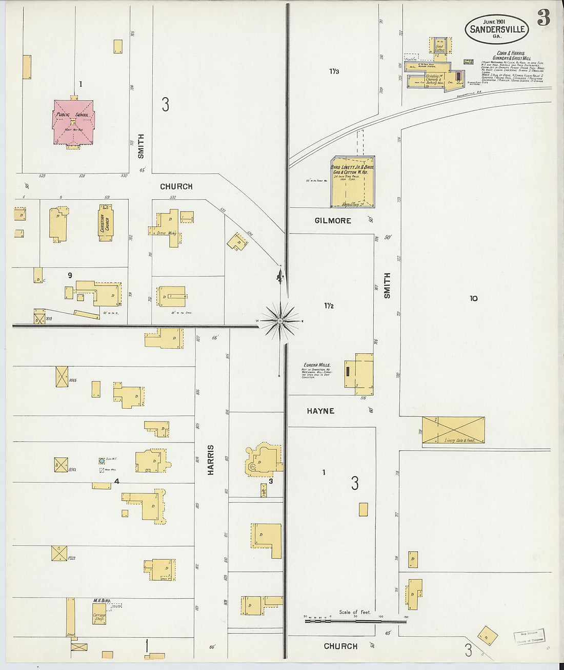 This old map of Sandersville, Washington County, Georgia was created by Sanborn Map Company in 1901