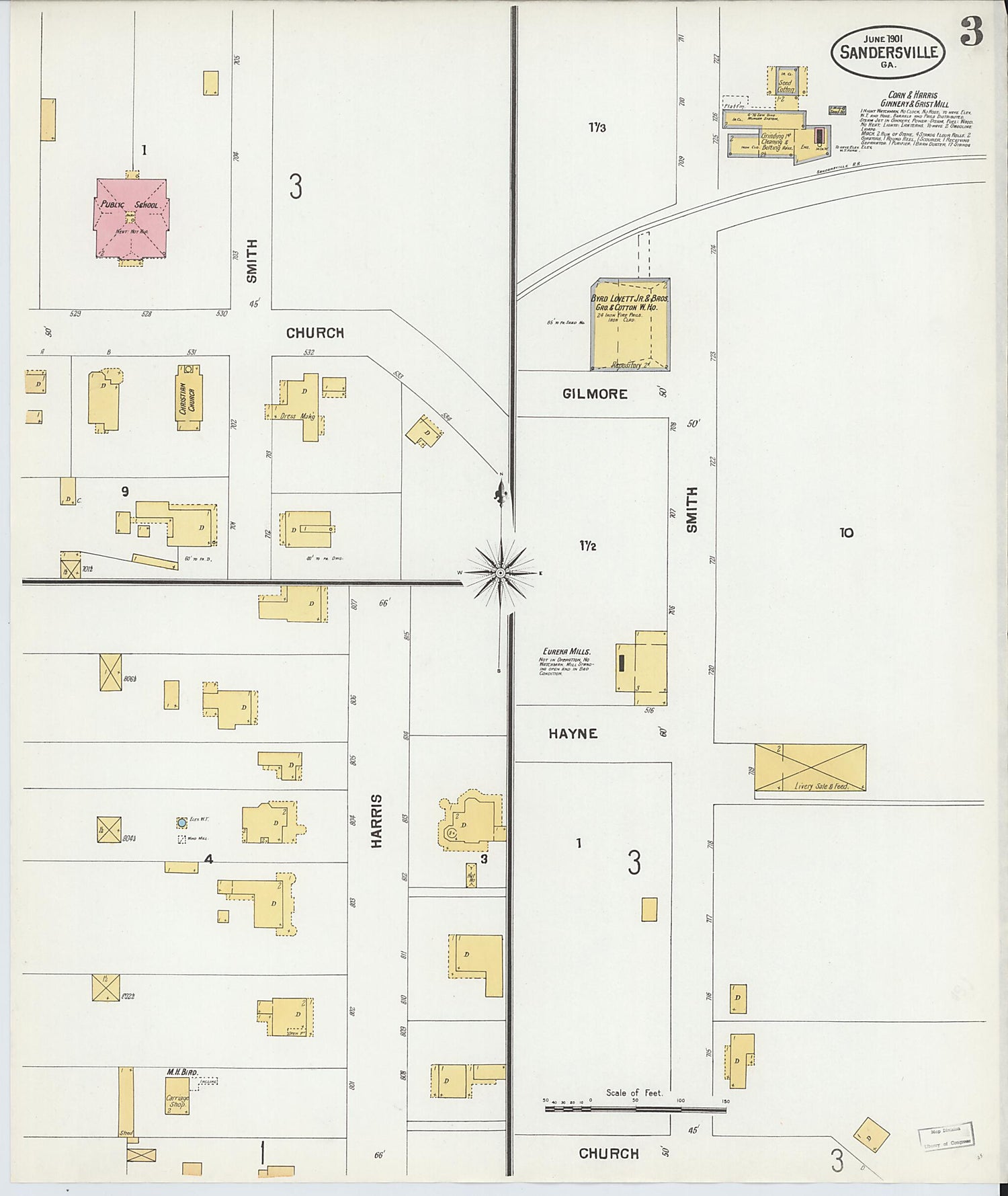 This old map of Sandersville, Washington County, Georgia was created by Sanborn Map Company in 1901