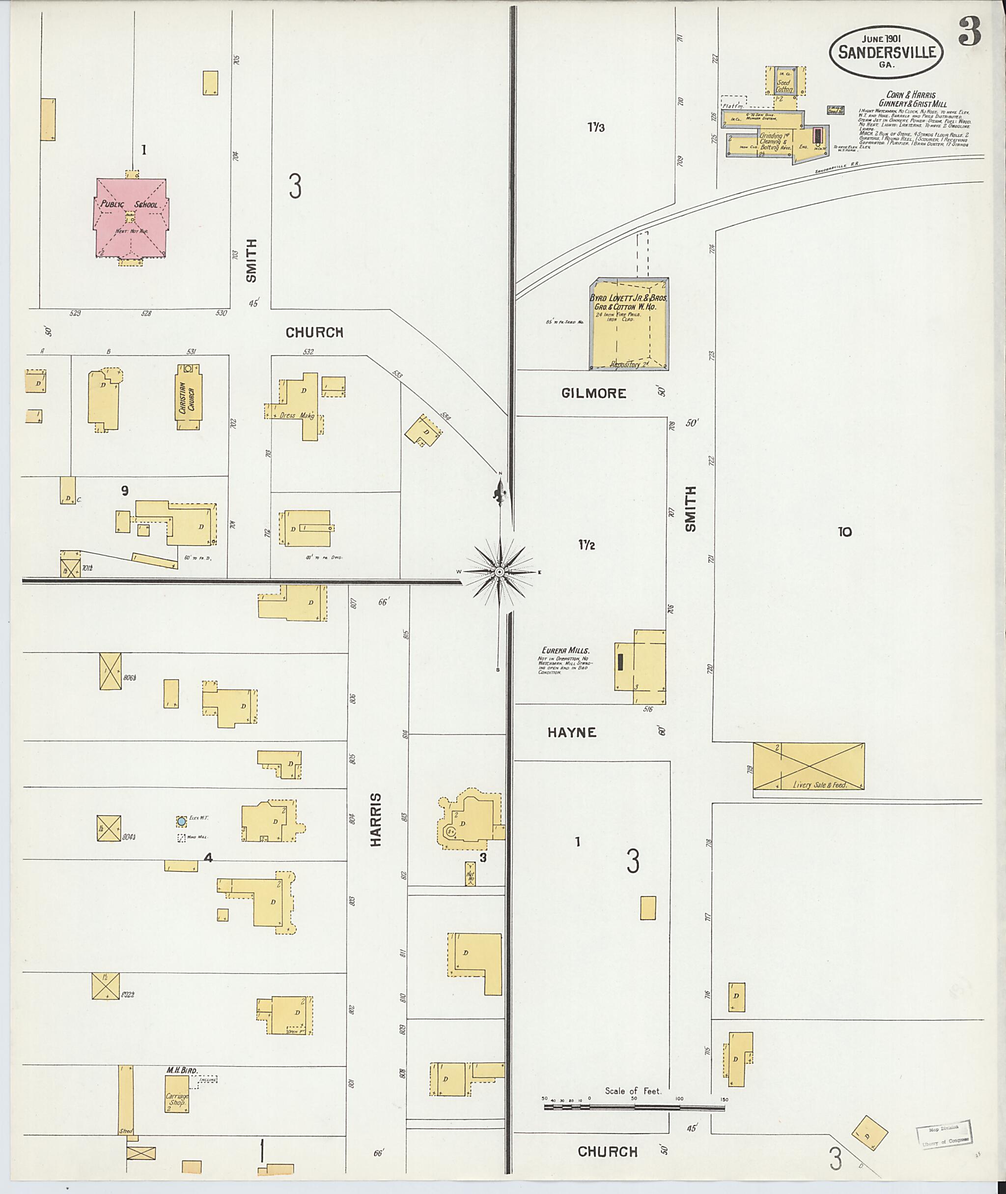 This old map of Sandersville, Washington County, Georgia was created by Sanborn Map Company in 1901