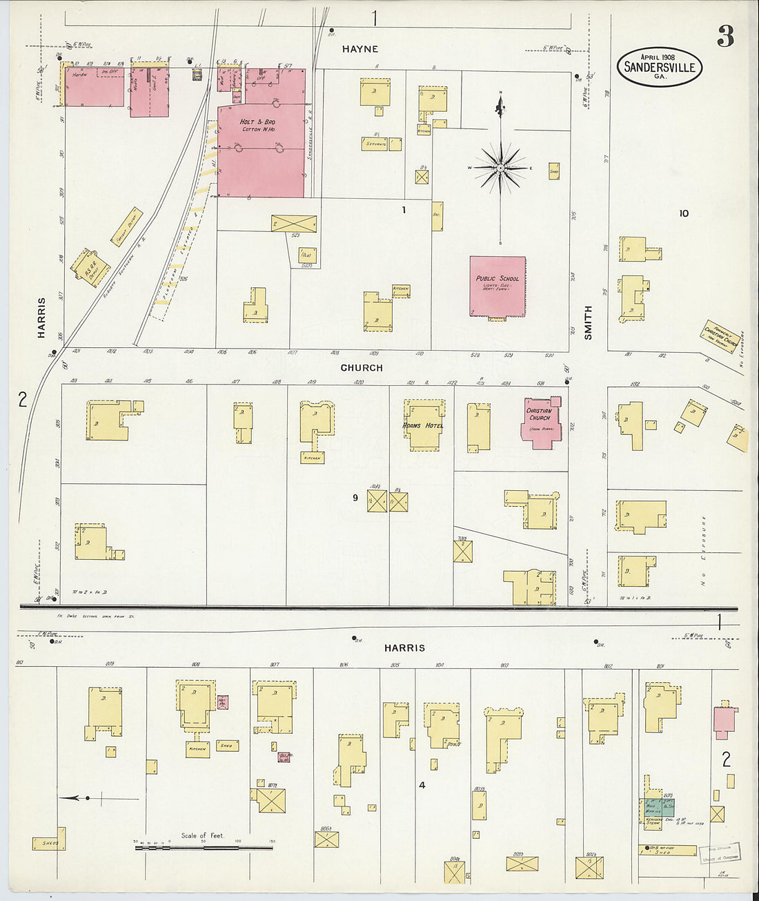 This old map of Sandersville, Washington County, Georgia was created by Sanborn Map Company in 1908