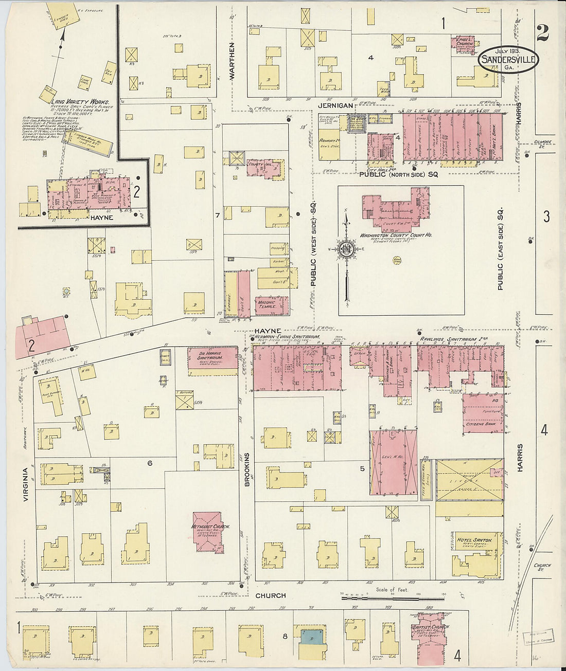 This old map of Sandersville, Washington County, Georgia was created by Sanborn Map Company in 1913