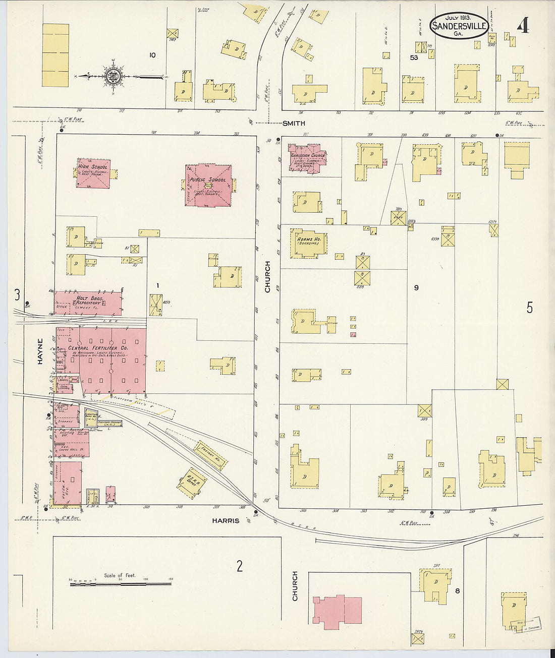 This old map of Sandersville, Washington County, Georgia was created by Sanborn Map Company in 1913