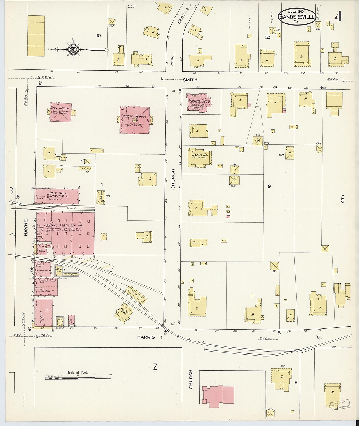 This old map of Sandersville, Washington County, Georgia was created by Sanborn Map Company in 1913