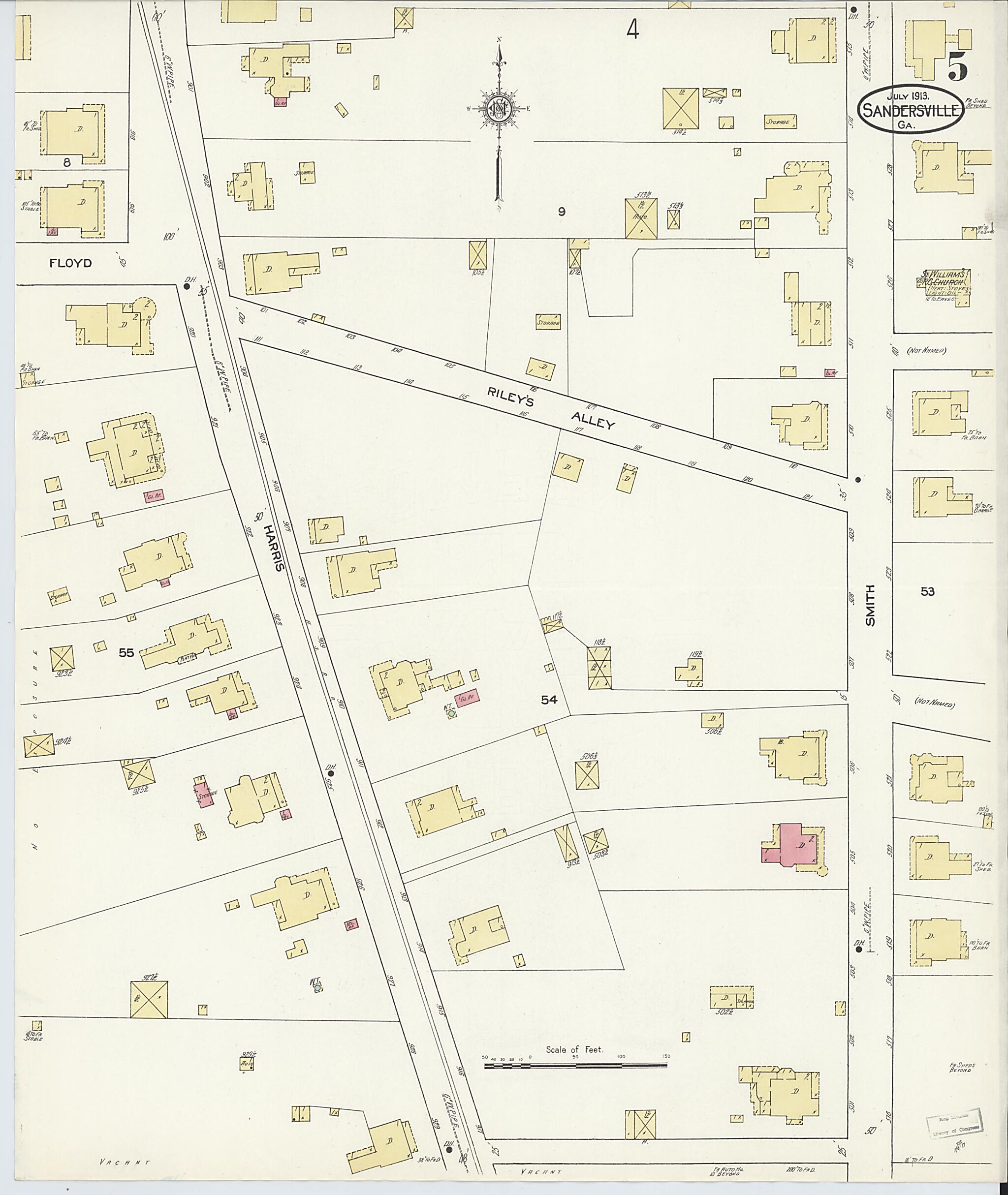 This old map of Sandersville, Washington County, Georgia was created by Sanborn Map Company in 1913