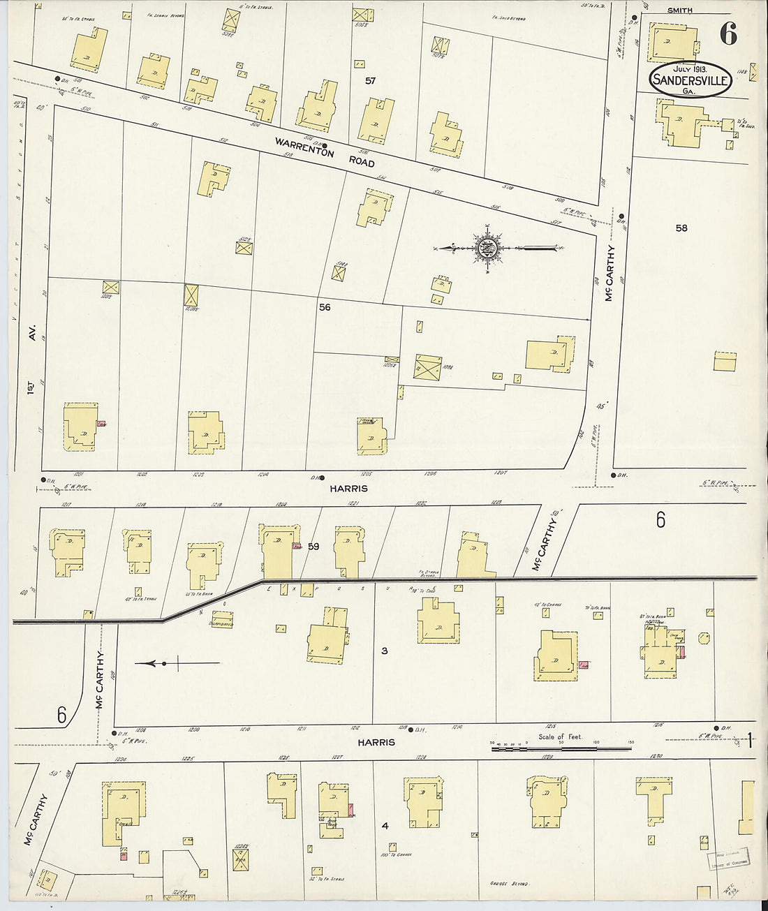 This old map of Sandersville, Washington County, Georgia was created by Sanborn Map Company in 1913