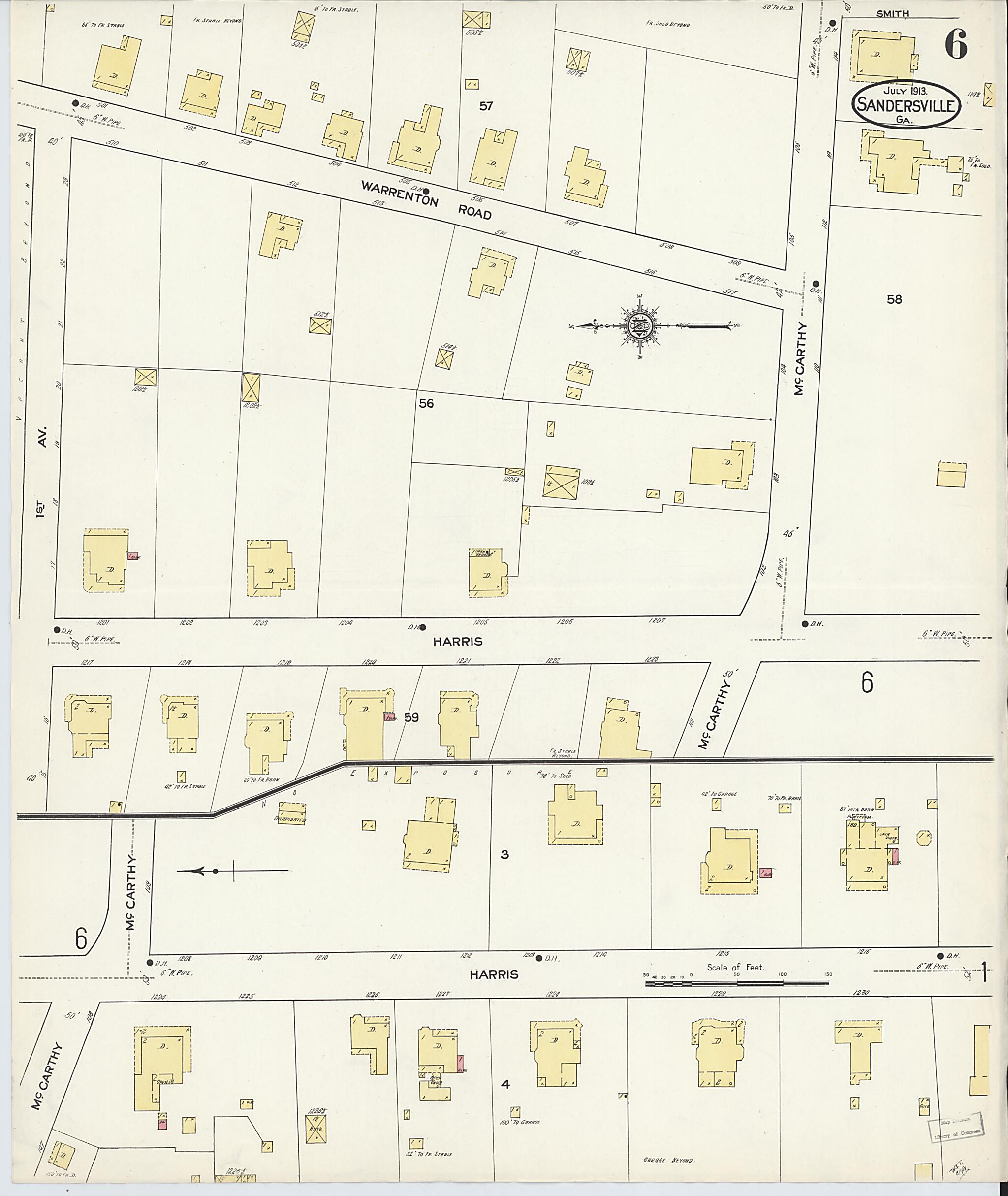 This old map of Sandersville, Washington County, Georgia was created by Sanborn Map Company in 1913