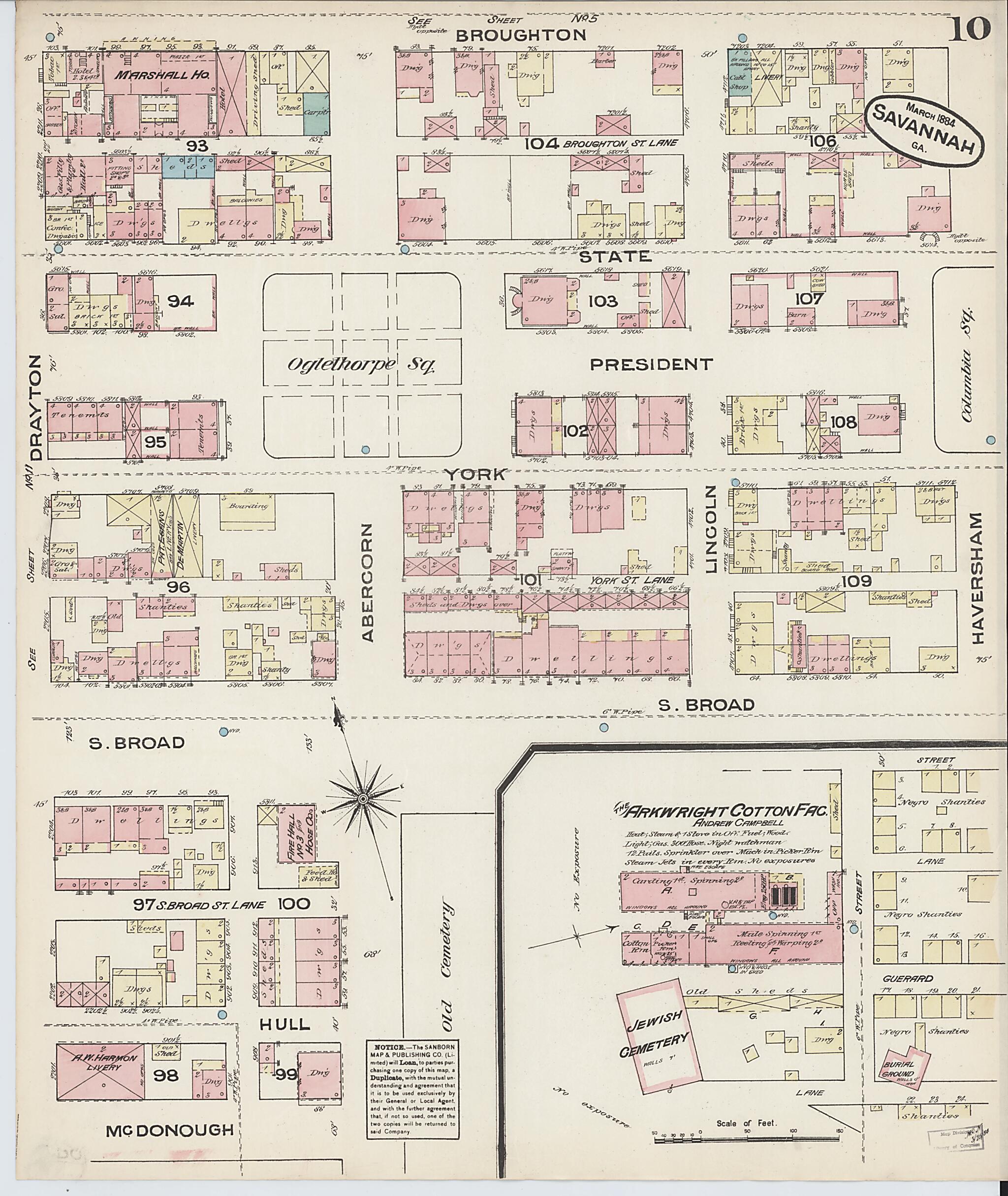 This old map of Savannah, Chatham County, Georgia was created by Sanborn Map Company in 1884
