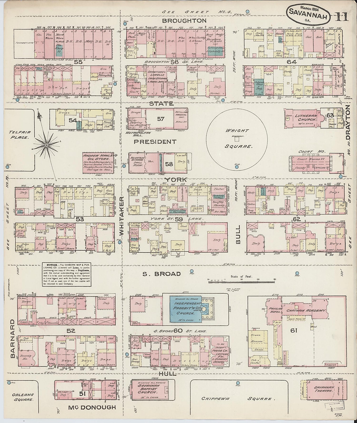 This old map of Savannah, Chatham County, Georgia was created by Sanborn Map Company in 1884