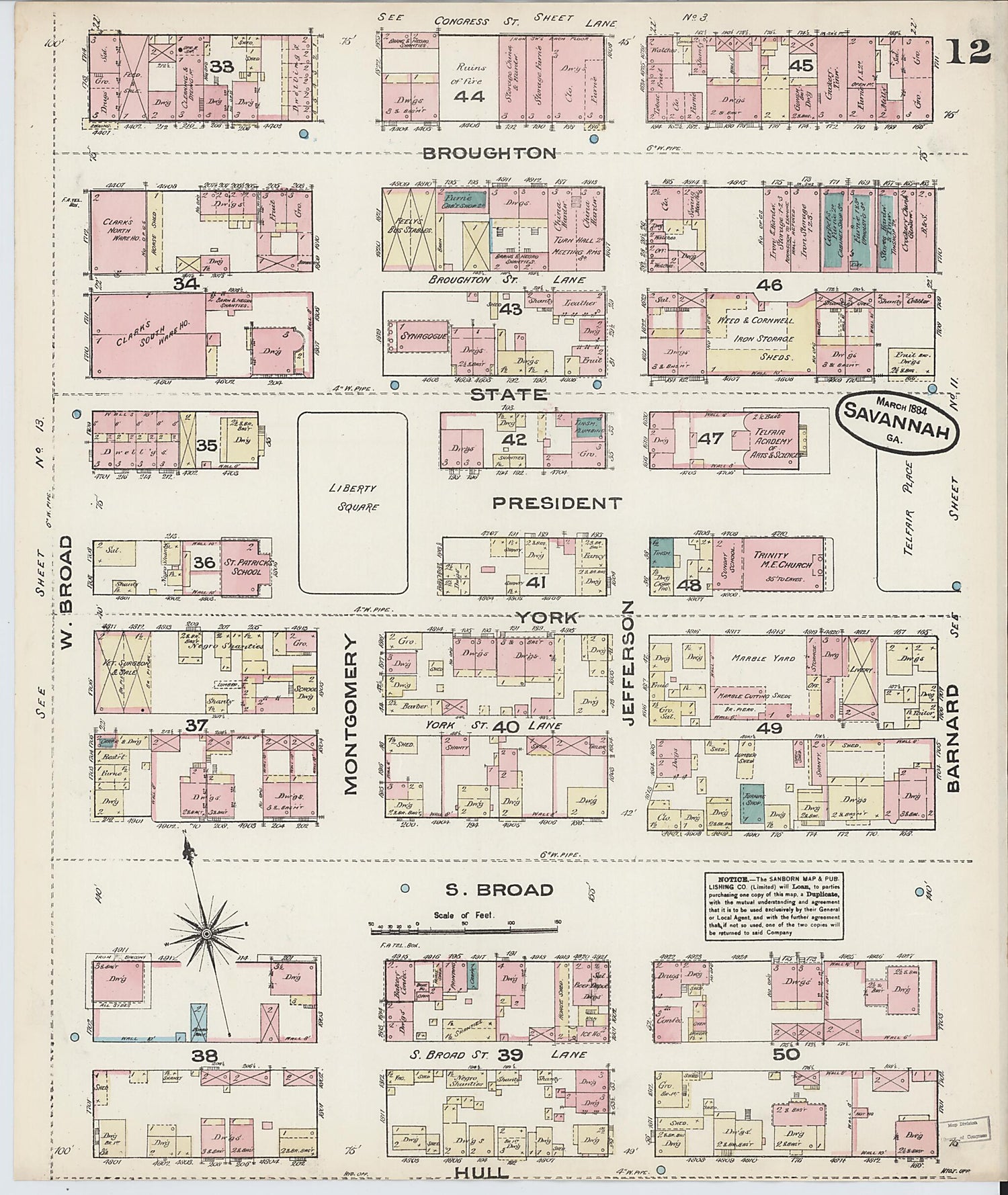 This old map of Savannah, Chatham County, Georgia was created by Sanborn Map Company in 1884
