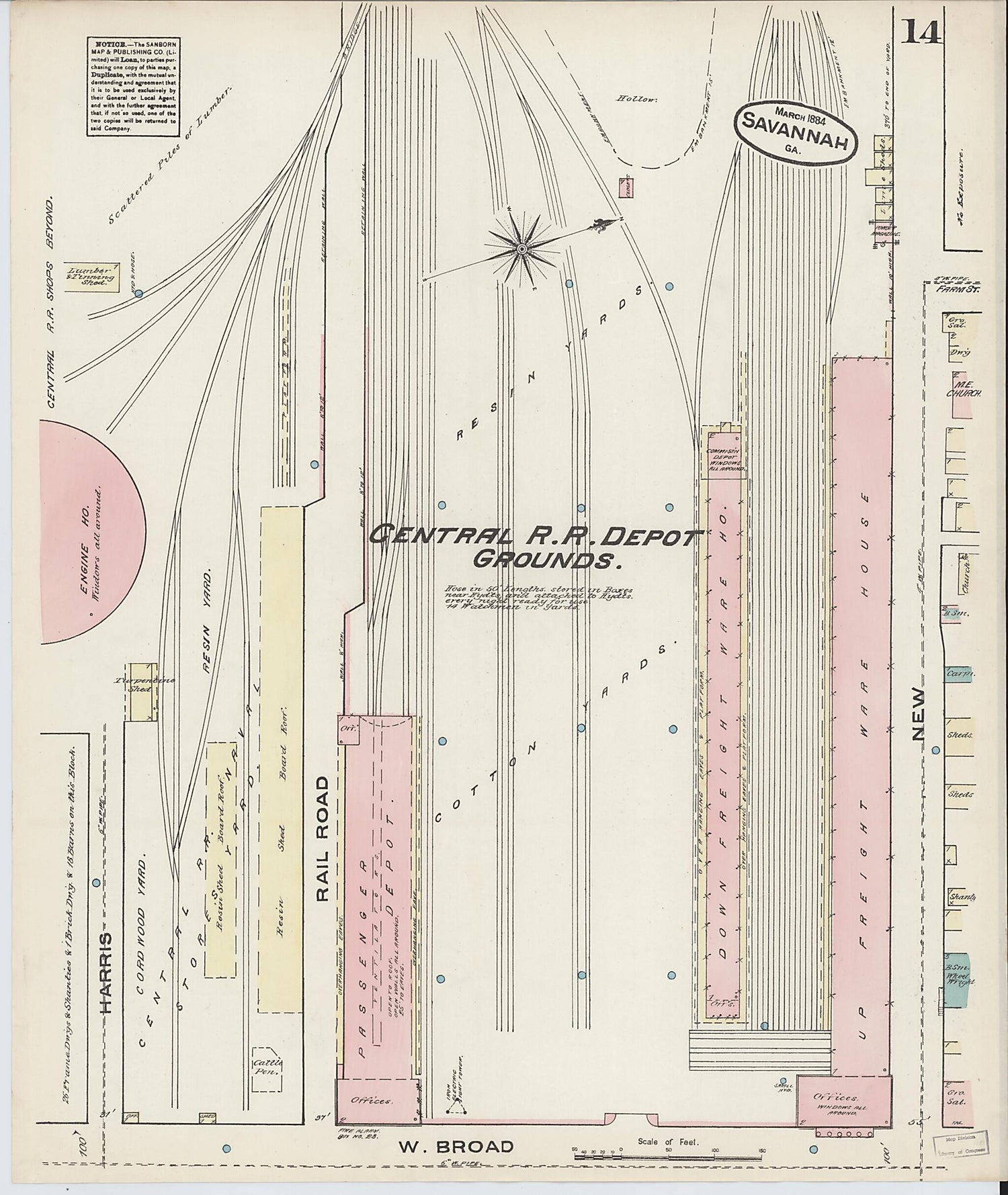 This old map of Savannah, Chatham County, Georgia was created by Sanborn Map Company in 1884