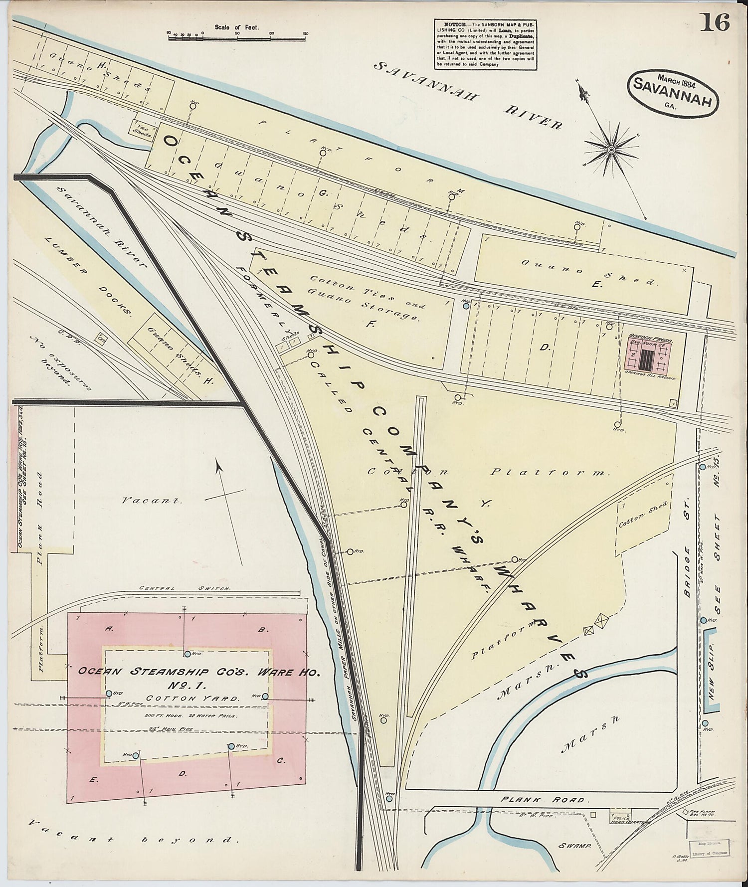 This old map of Savannah, Chatham County, Georgia was created by Sanborn Map Company in 1884