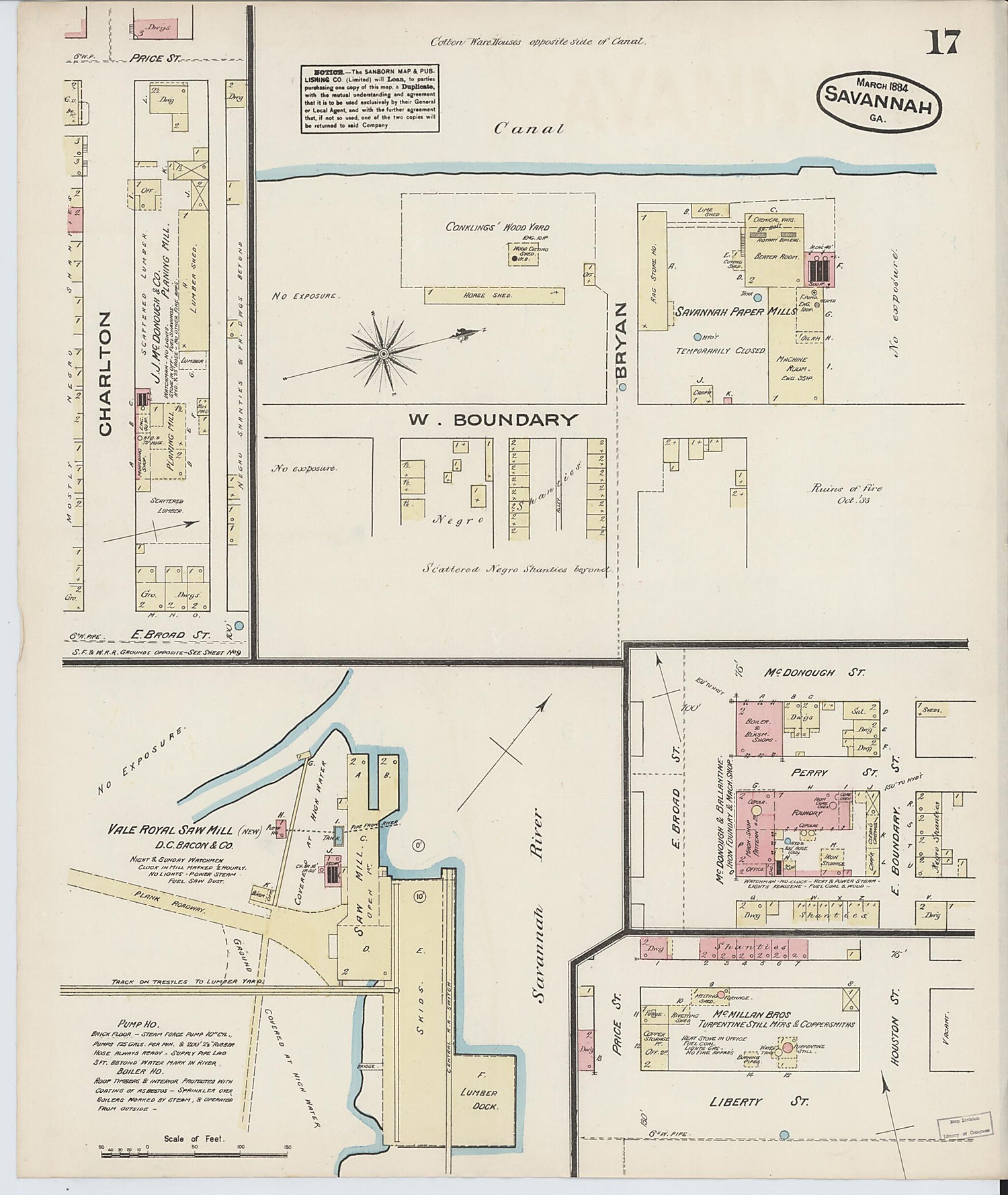 This old map of Savannah, Chatham County, Georgia was created by Sanborn Map Company in 1884