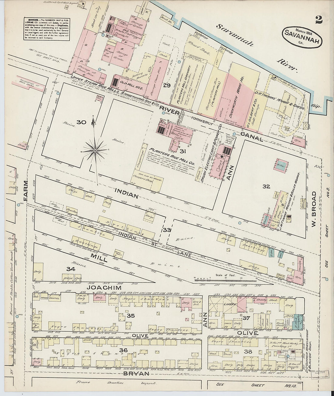 This old map of Savannah, Chatham County, Georgia was created by Sanborn Map Company in 1884