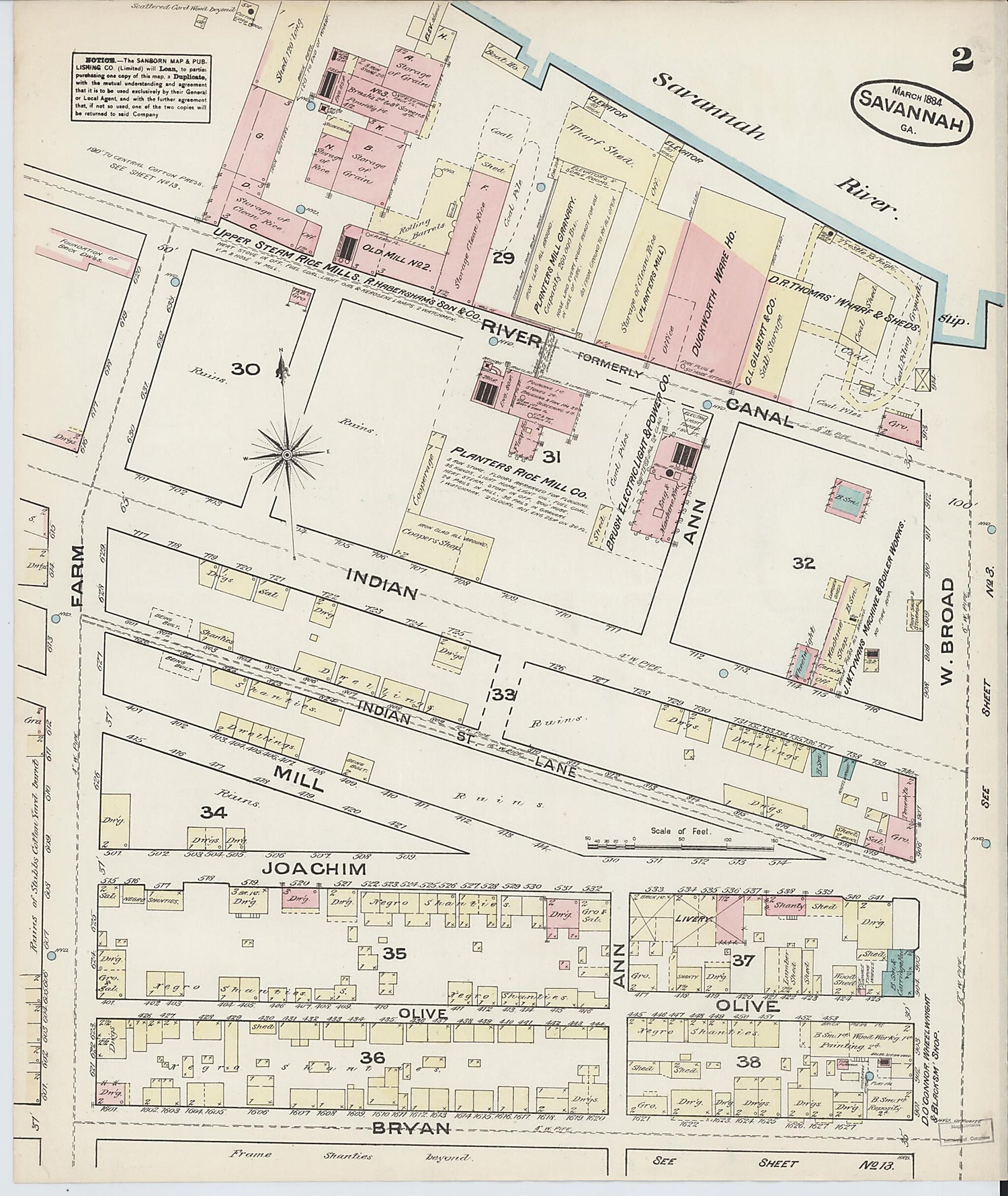 This old map of Savannah, Chatham County, Georgia was created by Sanborn Map Company in 1884