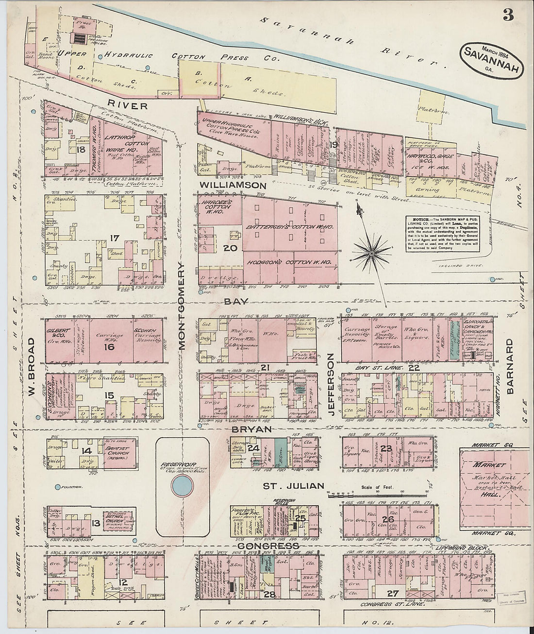 This old map of Savannah, Chatham County, Georgia was created by Sanborn Map Company in 1884