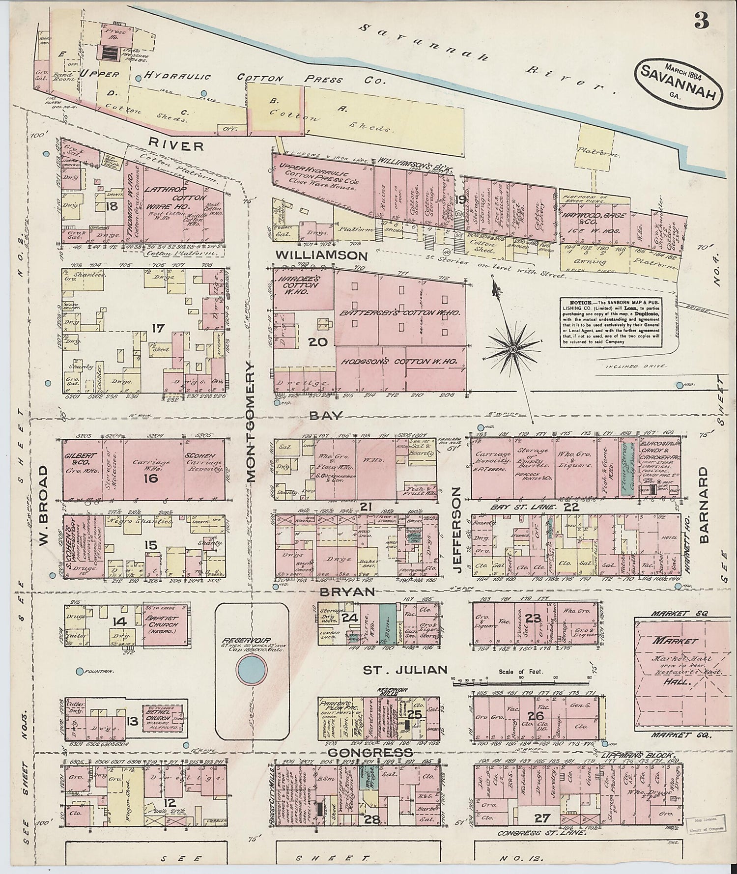 This old map of Savannah, Chatham County, Georgia was created by Sanborn Map Company in 1884