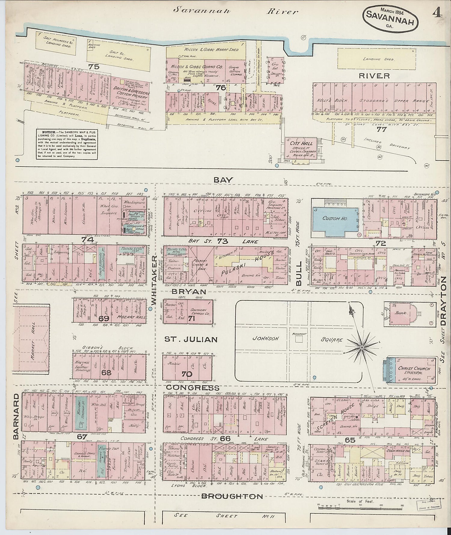 This old map of Savannah, Chatham County, Georgia was created by Sanborn Map Company in 1884