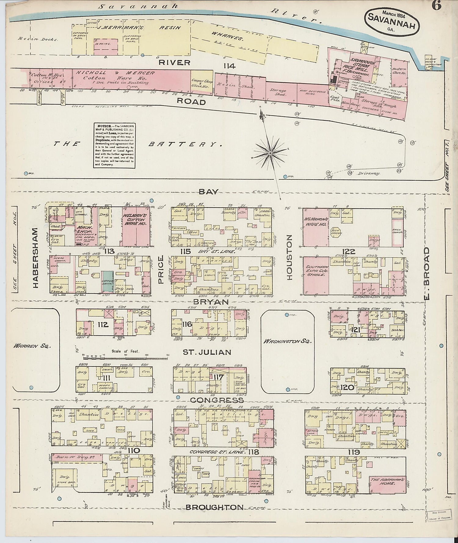 This old map of Savannah, Chatham County, Georgia was created by Sanborn Map Company in 1884