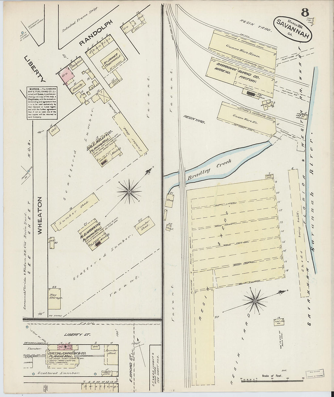 This old map of Savannah, Chatham County, Georgia was created by Sanborn Map Company in 1884