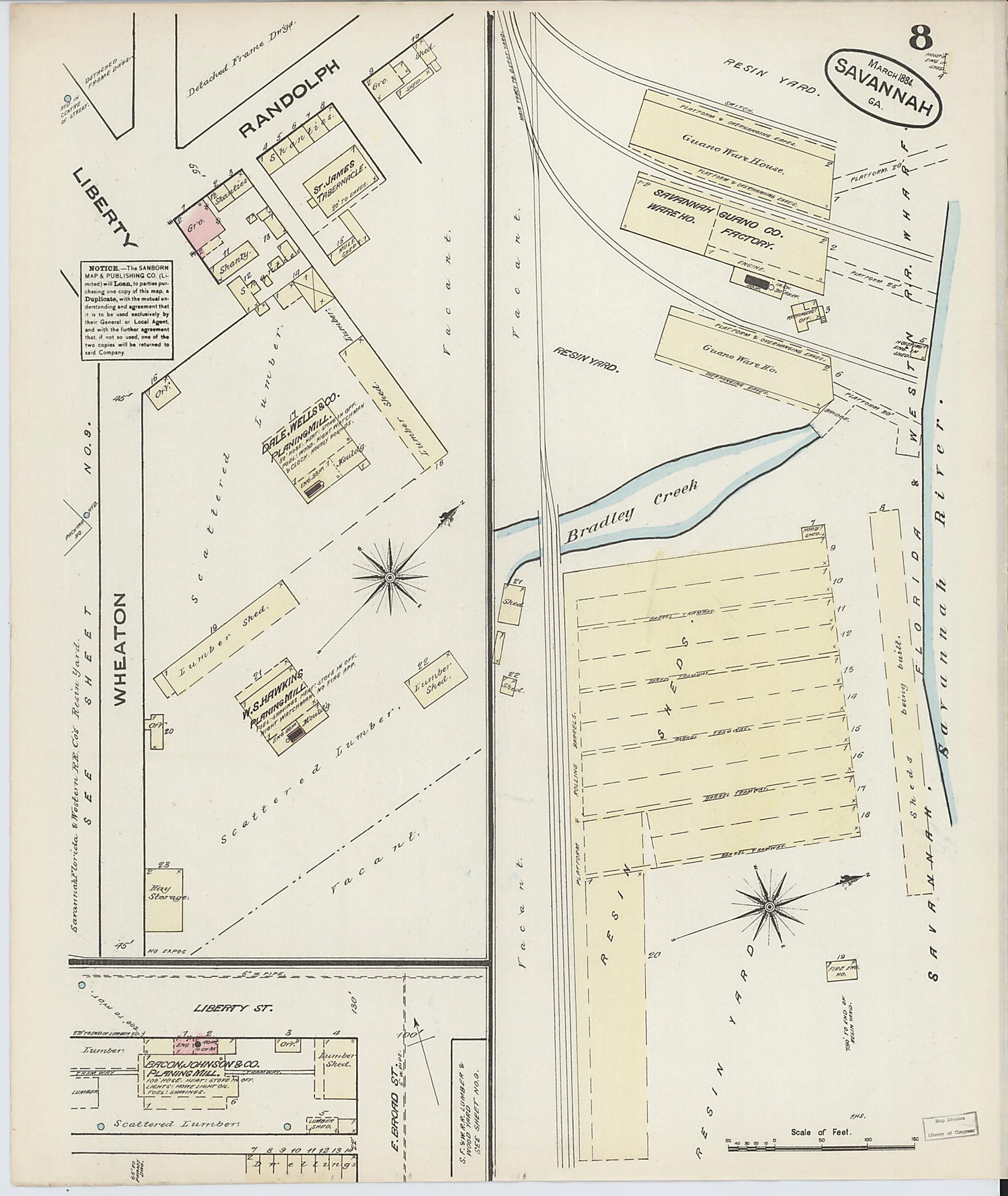 This old map of Savannah, Chatham County, Georgia was created by Sanborn Map Company in 1884
