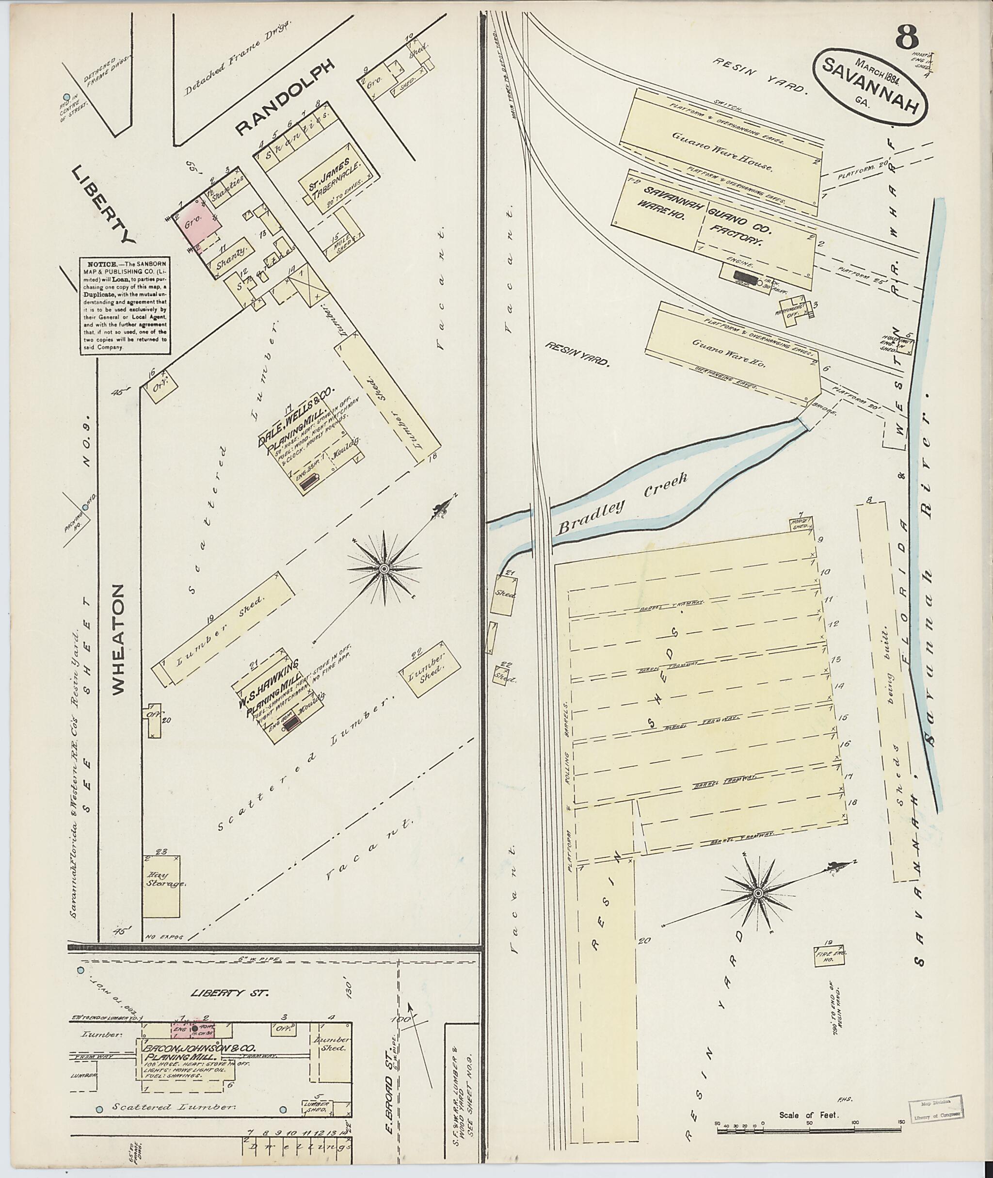 This old map of Savannah, Chatham County, Georgia was created by Sanborn Map Company in 1884