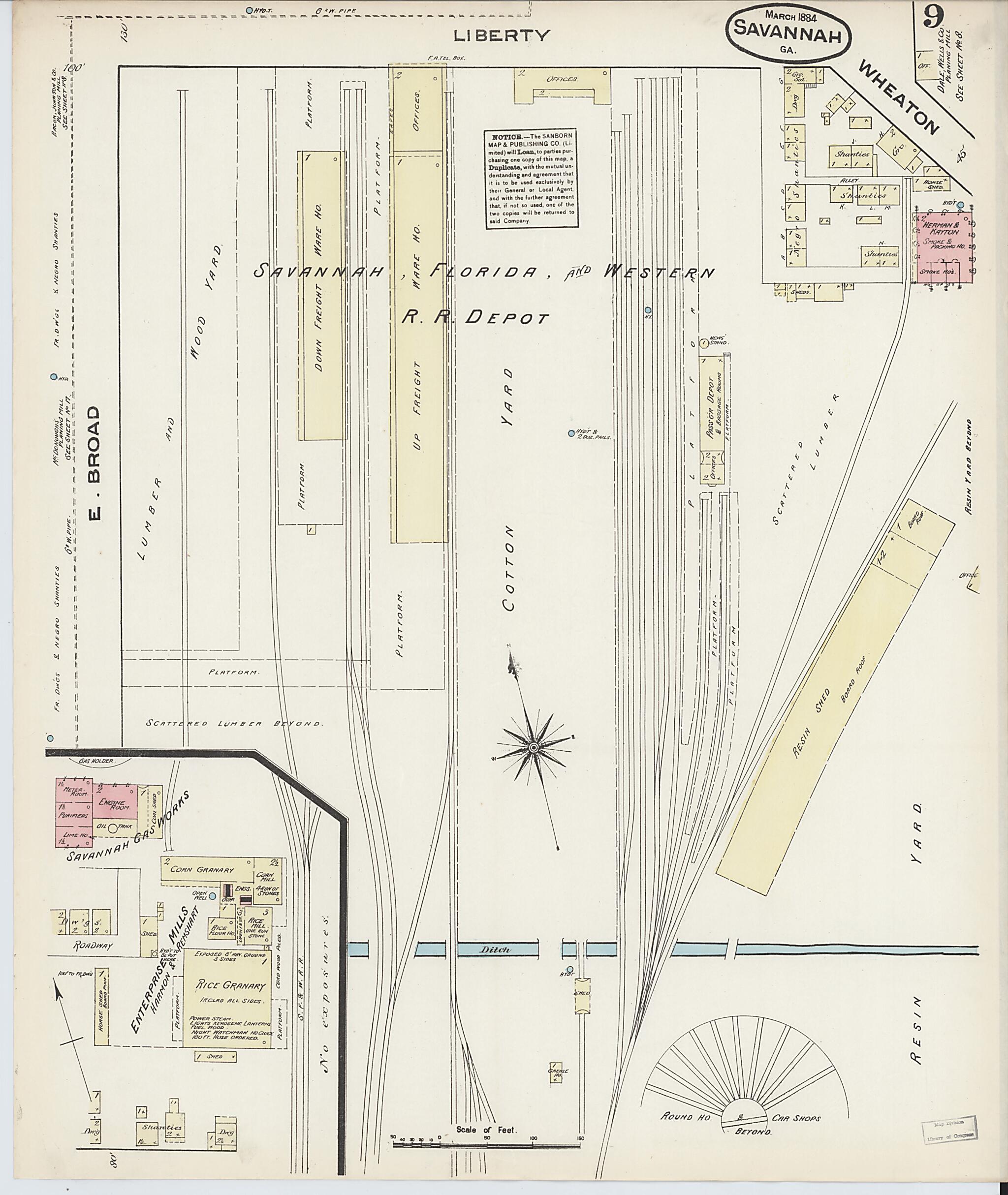 This old map of Savannah, Chatham County, Georgia was created by Sanborn Map Company in 1884