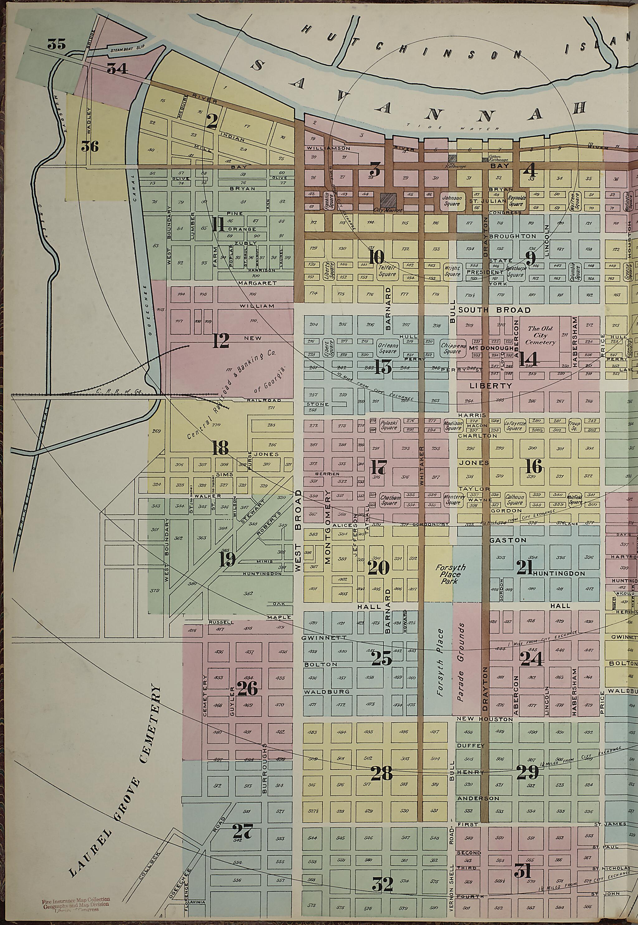 This old map of Savannah, Chatham County, Georgia was created by Sanborn Map Company in 1888