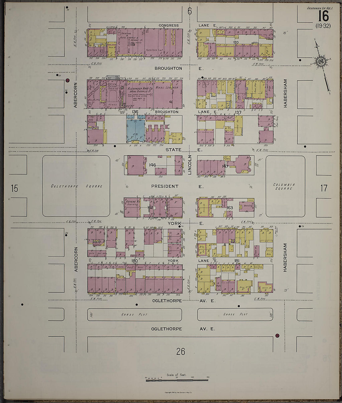This old map of Savannah, Chatham County, Georgia was created by Sanborn Map Company in 1916