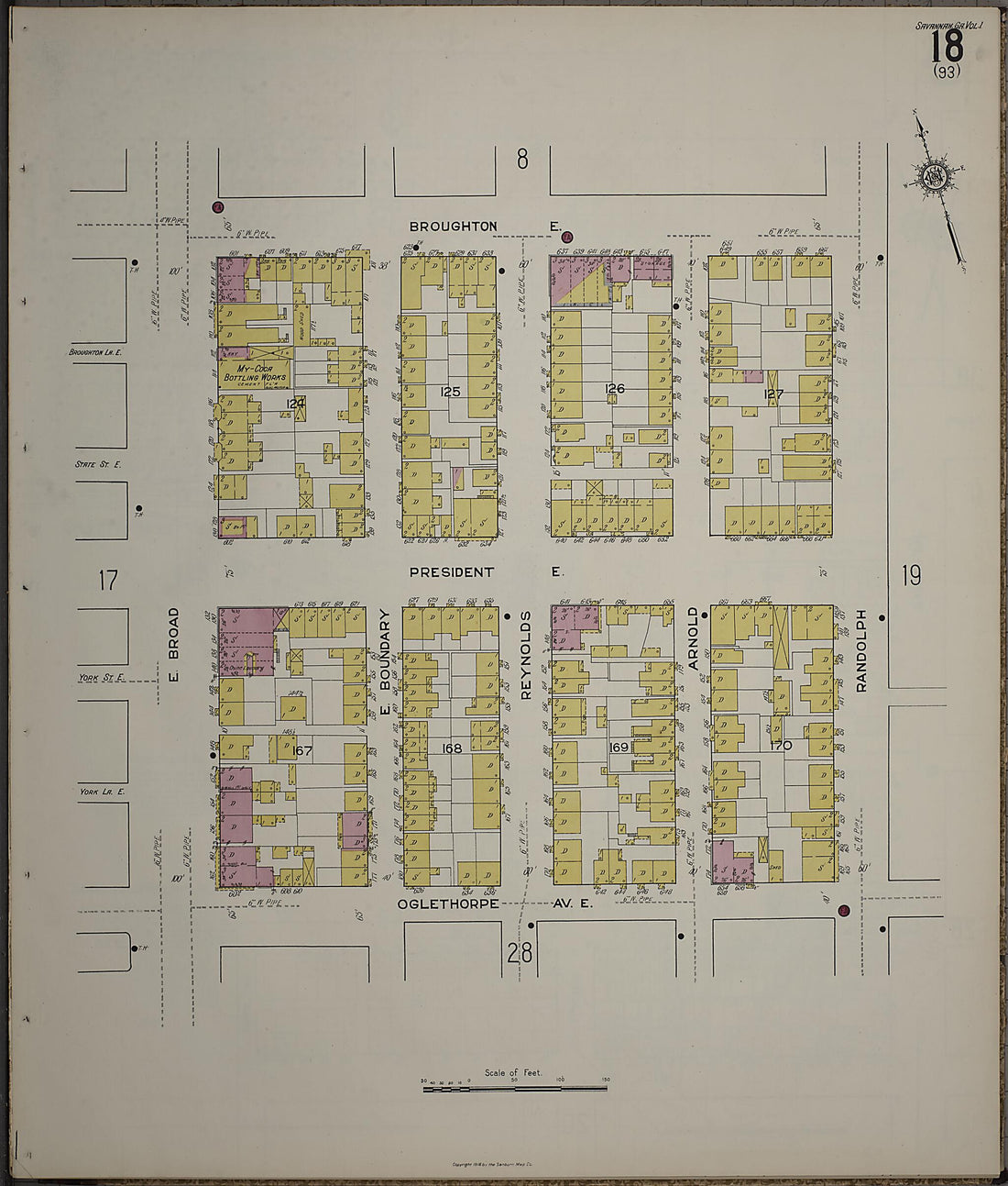 This old map of Savannah, Chatham County, Georgia was created by Sanborn Map Company in 1916