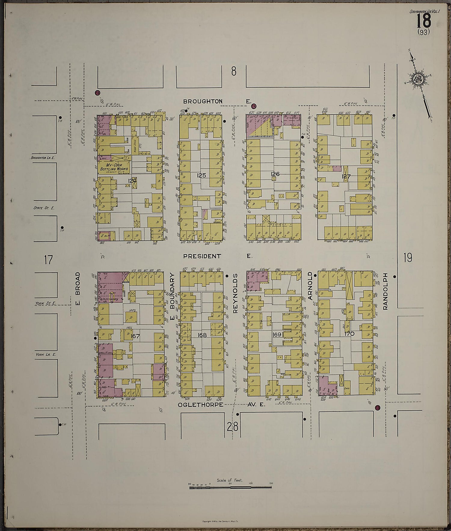 This old map of Savannah, Chatham County, Georgia was created by Sanborn Map Company in 1916