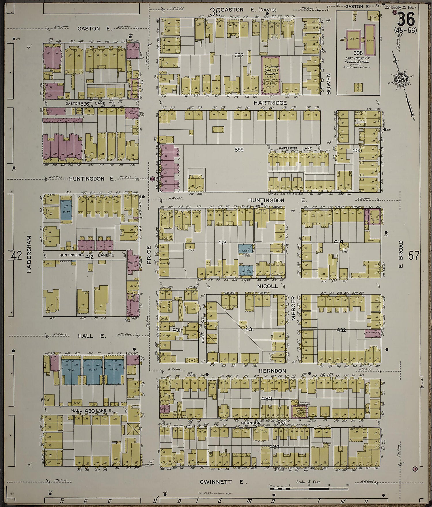 This old map of Savannah, Chatham County, Georgia was created by Sanborn Map Company in 1916