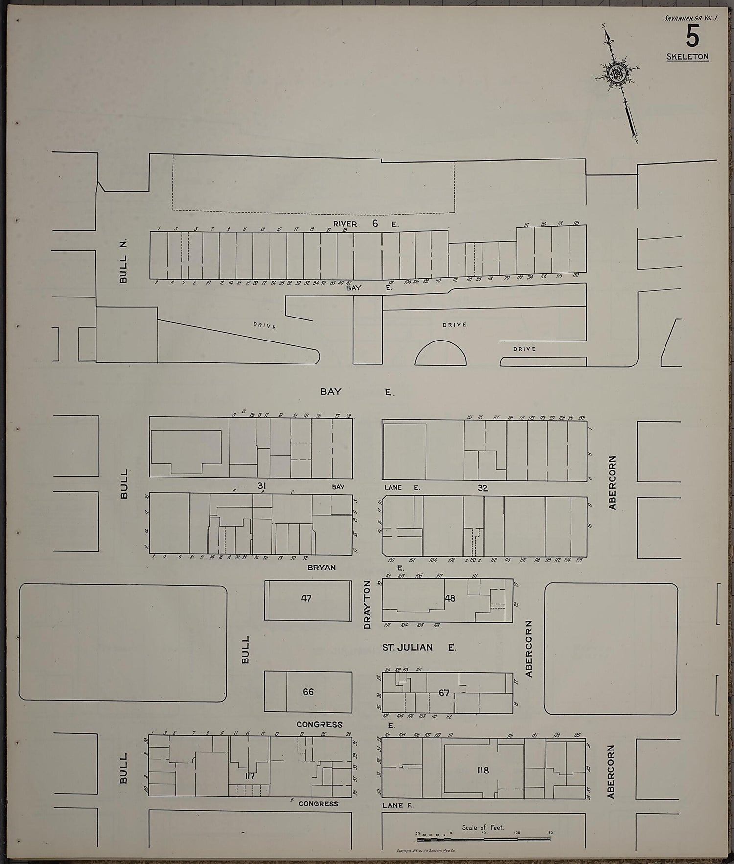 This old map of Savannah, Chatham County, Georgia was created by Sanborn Map Company in 1916