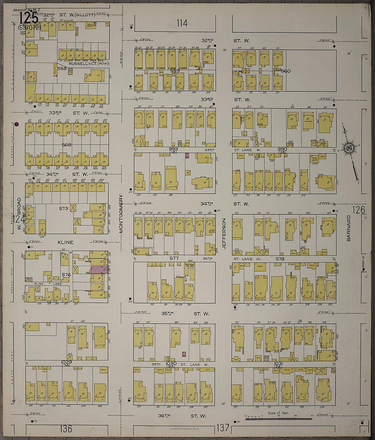 This old map of Savannah, Chatham County, Georgia was created by Sanborn Map Company in 1916