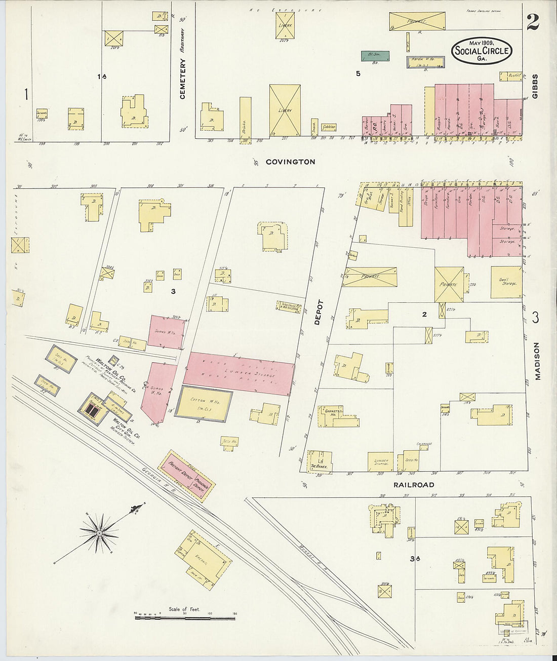 This old map of Social Circle, Walton County, Georgia was created by Sanborn Map Company in 1909