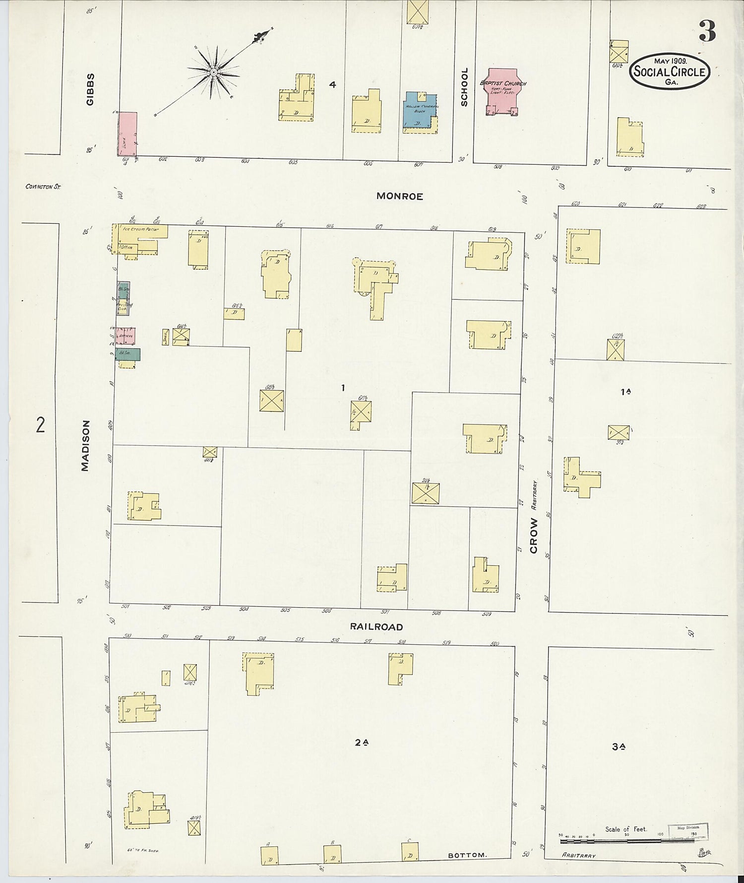 This old map of Social Circle, Walton County, Georgia was created by Sanborn Map Company in 1909