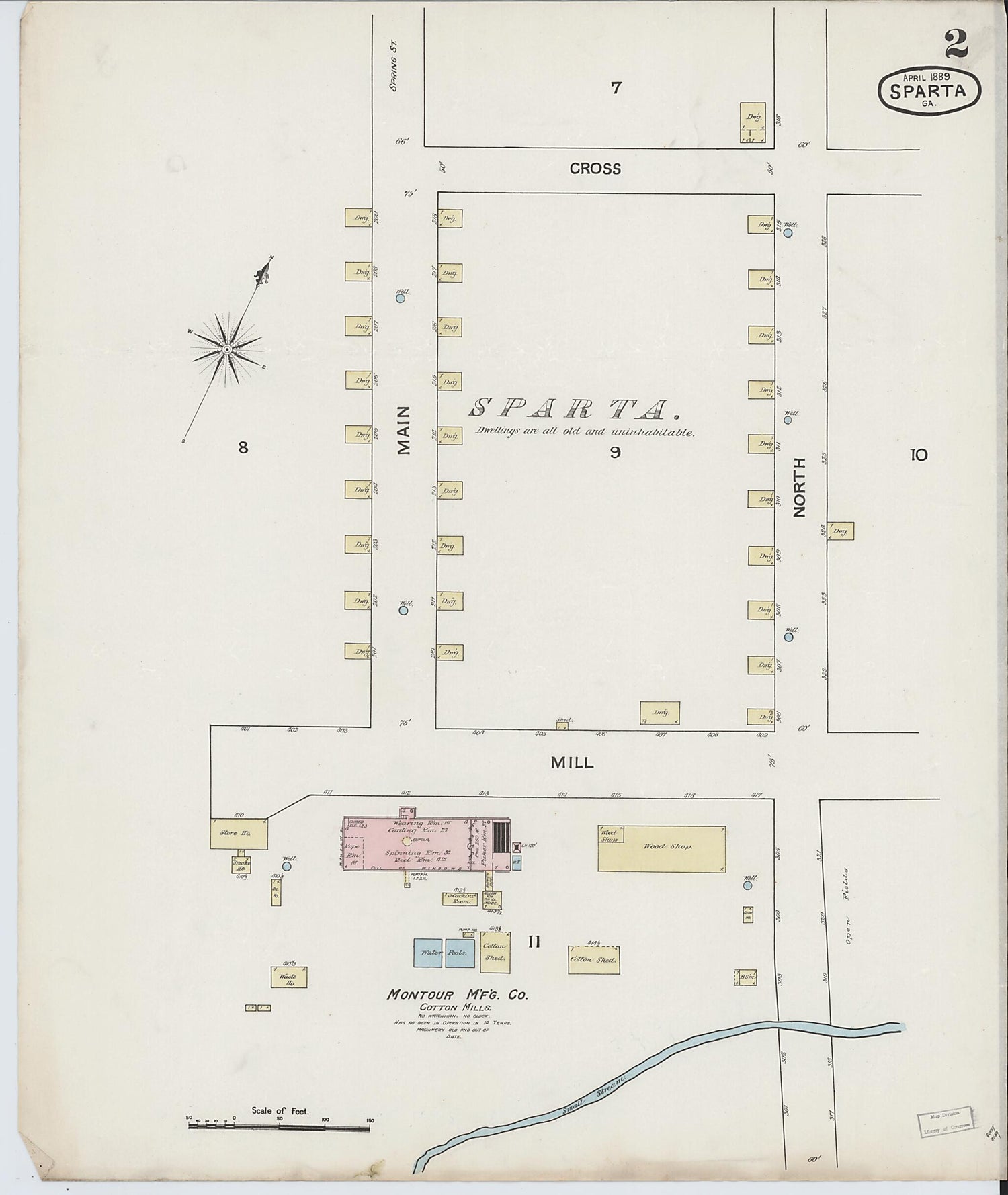 This old map of Sparta, Hancock County, Georgia was created by Sanborn Map Company in 1889
