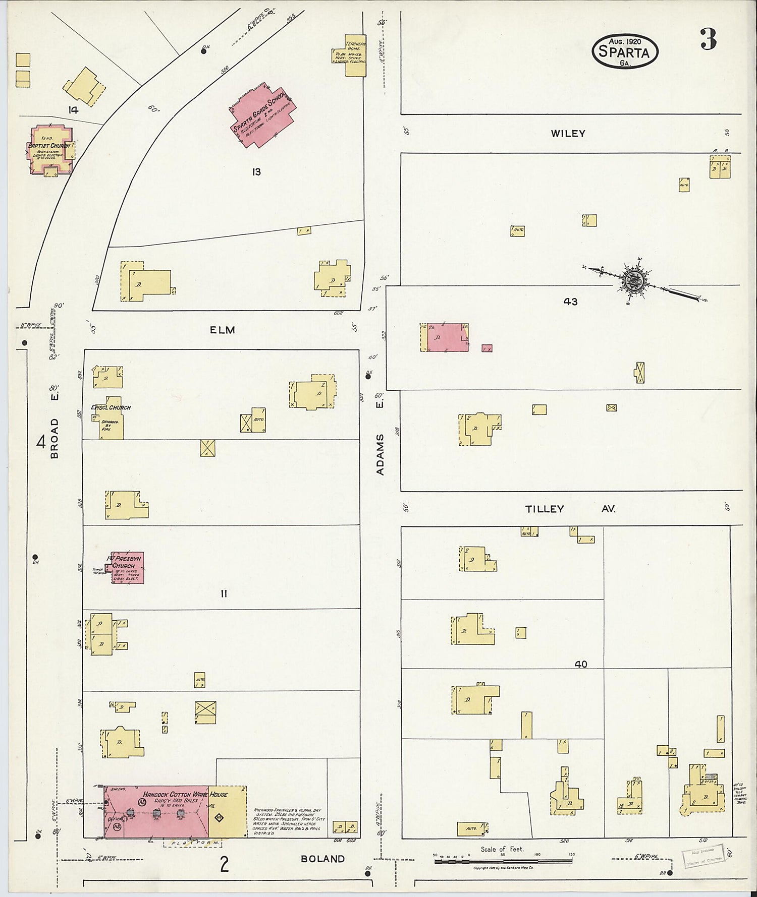 This old map of Sparta, Hancock County, Georgia was created by Sanborn Map Company in 1920