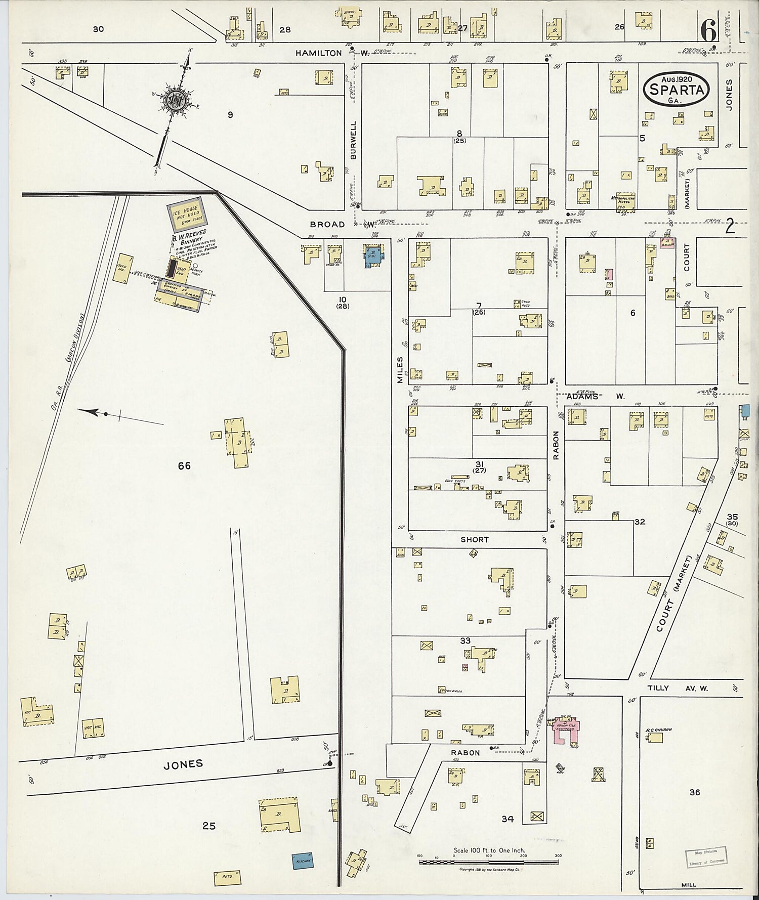 This old map of Sparta, Hancock County, Georgia was created by Sanborn Map Company in 1920