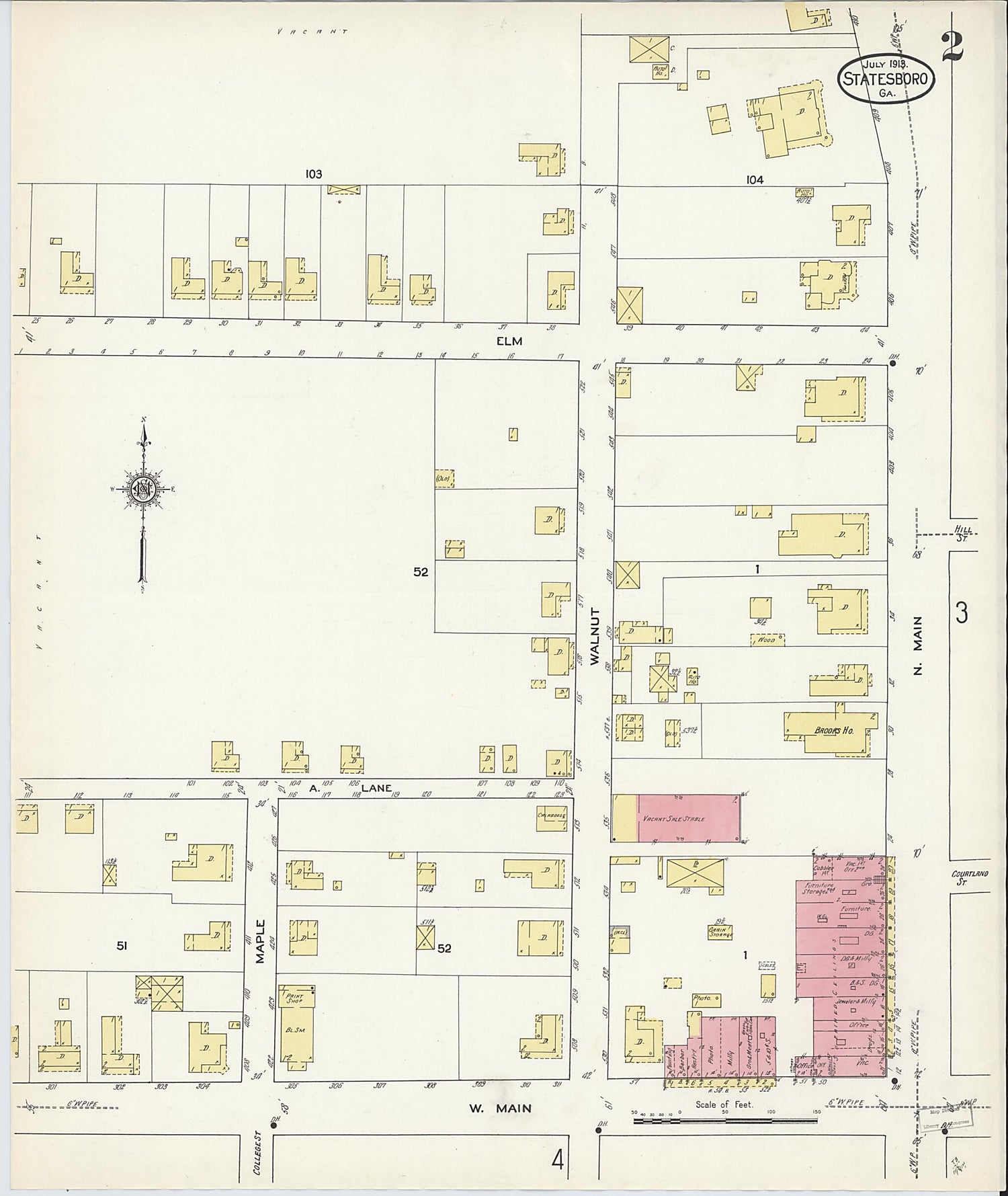 This old map of Statesboro, Bulloch County, Georgia was created by Sanborn Map Company in 1913