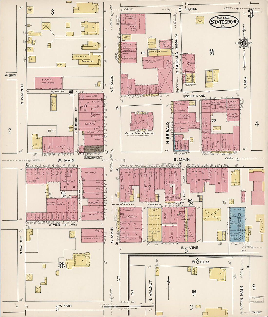 This old map of Statesboro, Bulloch County, Georgia was created by Sanborn Map Company in 1922