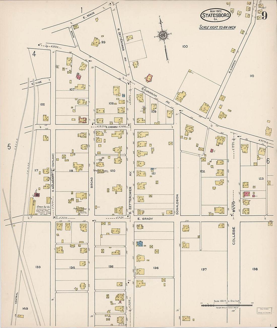 This old map of Statesboro, Bulloch County, Georgia was created by Sanborn Map Company in 1922