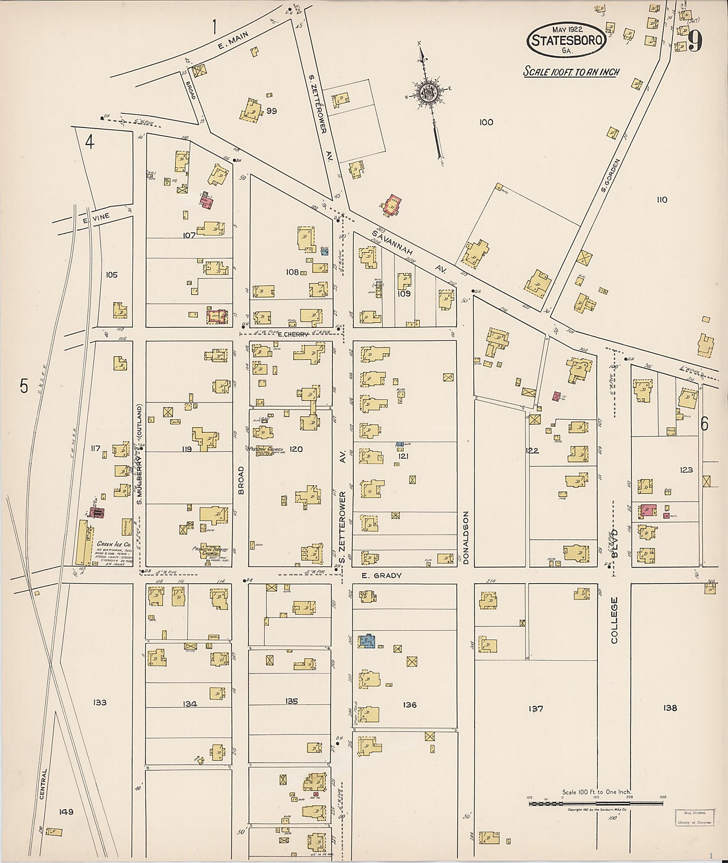 This old map of Statesboro, Bulloch County, Georgia was created by Sanborn Map Company in 1922