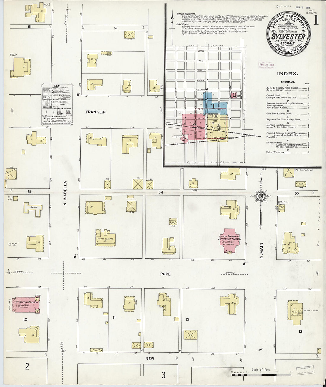 This old map of Sylvester, Worth County, Georgia was created by Sanborn Map Company in 1911