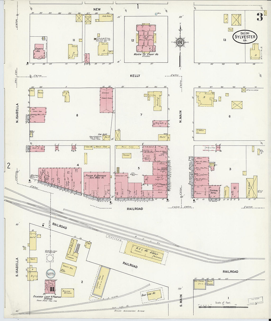 This old map of Sylvester, Worth County, Georgia was created by Sanborn Map Company in 1911