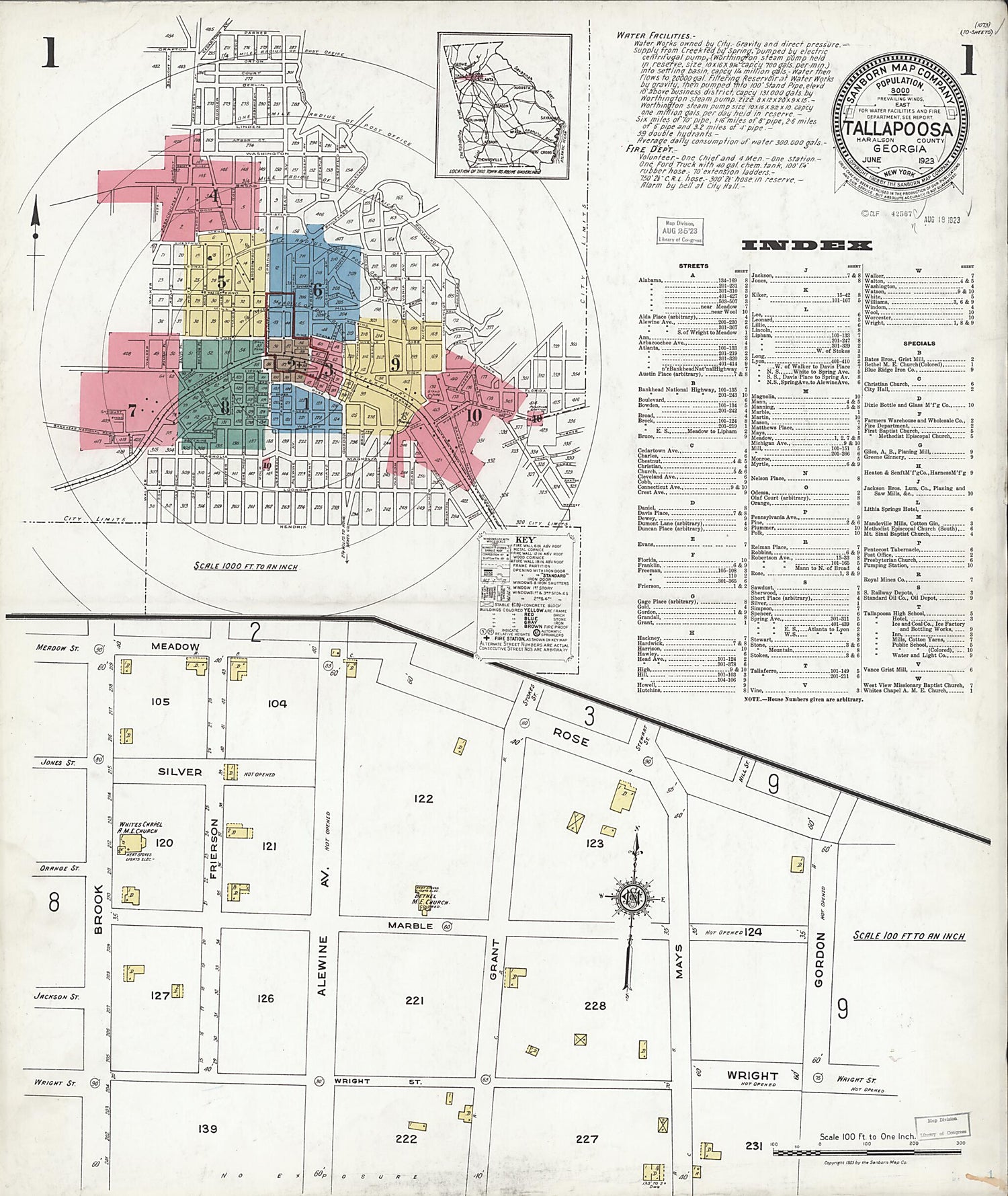 This old map of Tallapoosa, Haralson County, Georgia was created by Sanborn Map Company in 1923