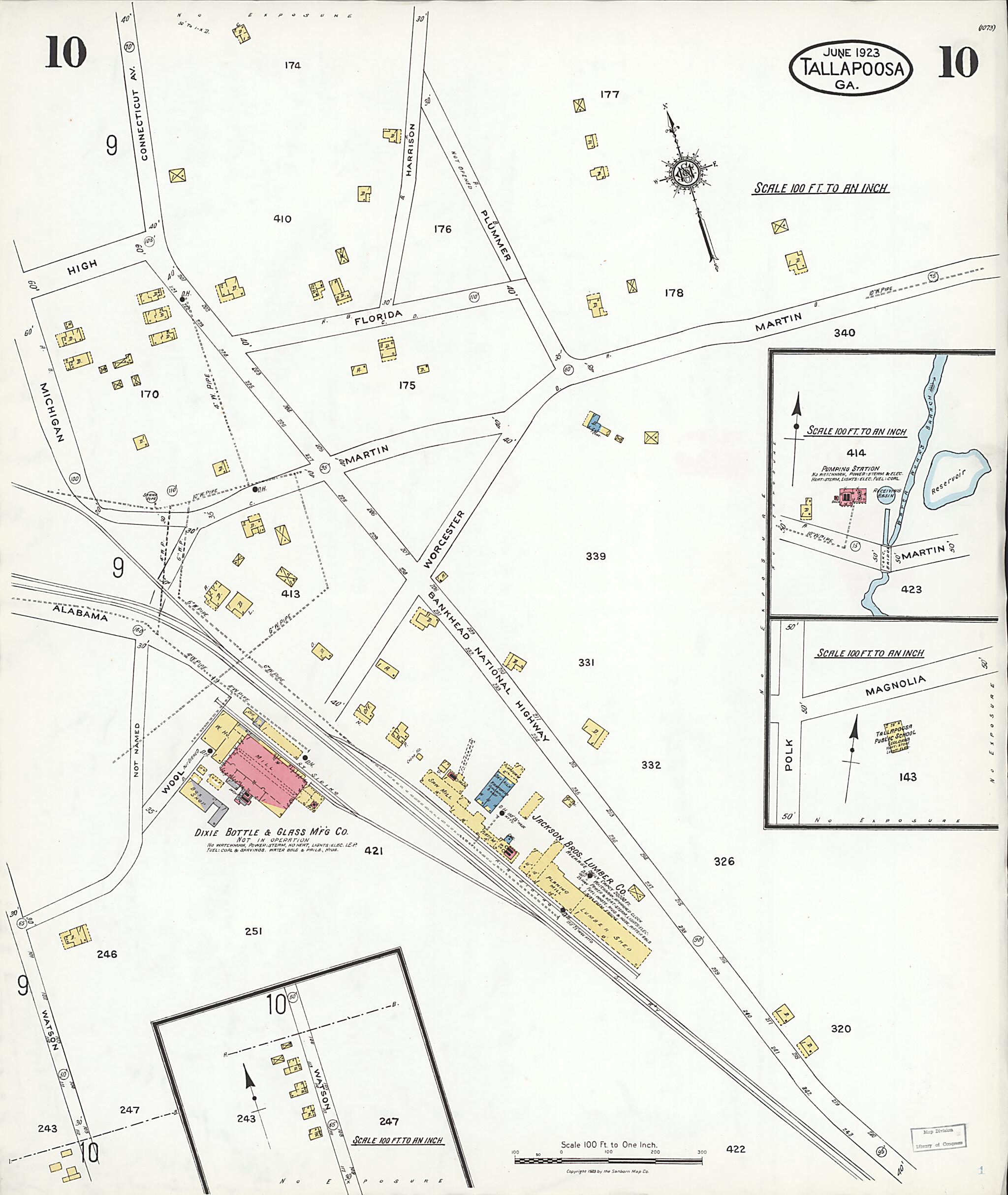 This old map of Tallapoosa, Haralson County, Georgia was created by Sanborn Map Company in 1923
