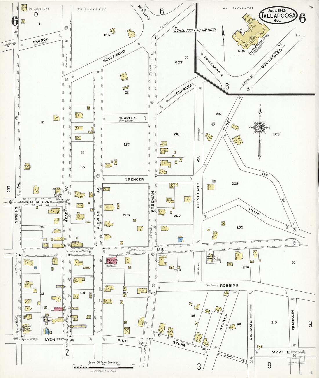 This old map of Tallapoosa, Haralson County, Georgia was created by Sanborn Map Company in 1923