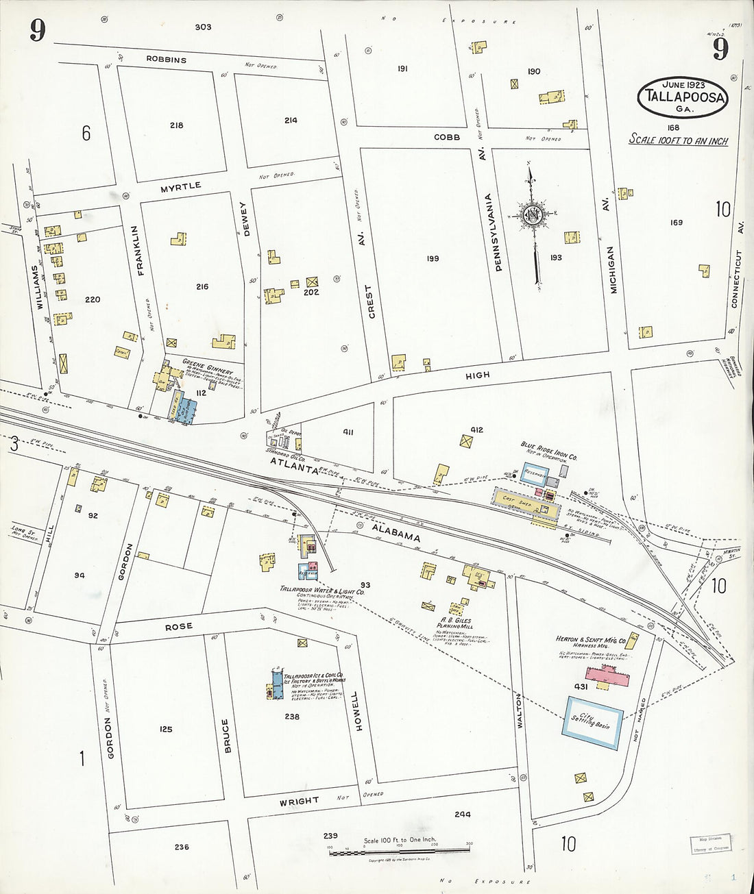 This old map of Tallapoosa, Haralson County, Georgia was created by Sanborn Map Company in 1923